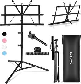CAHAYA - Portable Sheet Music Stand: Dual Use Desktop Book Holder Folding Lightweight Height Adjustable 54.3" CMS0204 - Black