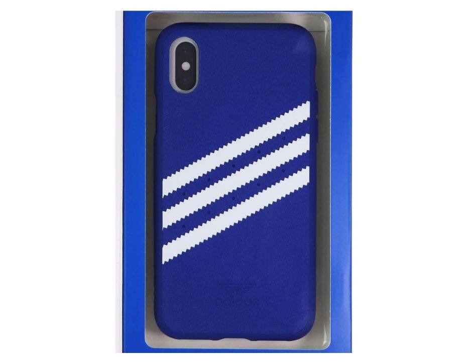Angle. adidas - Adidas 3-Stripe Snap Case for iPhone Xs and iPhone X | Color: Blue and White - Blue and White.