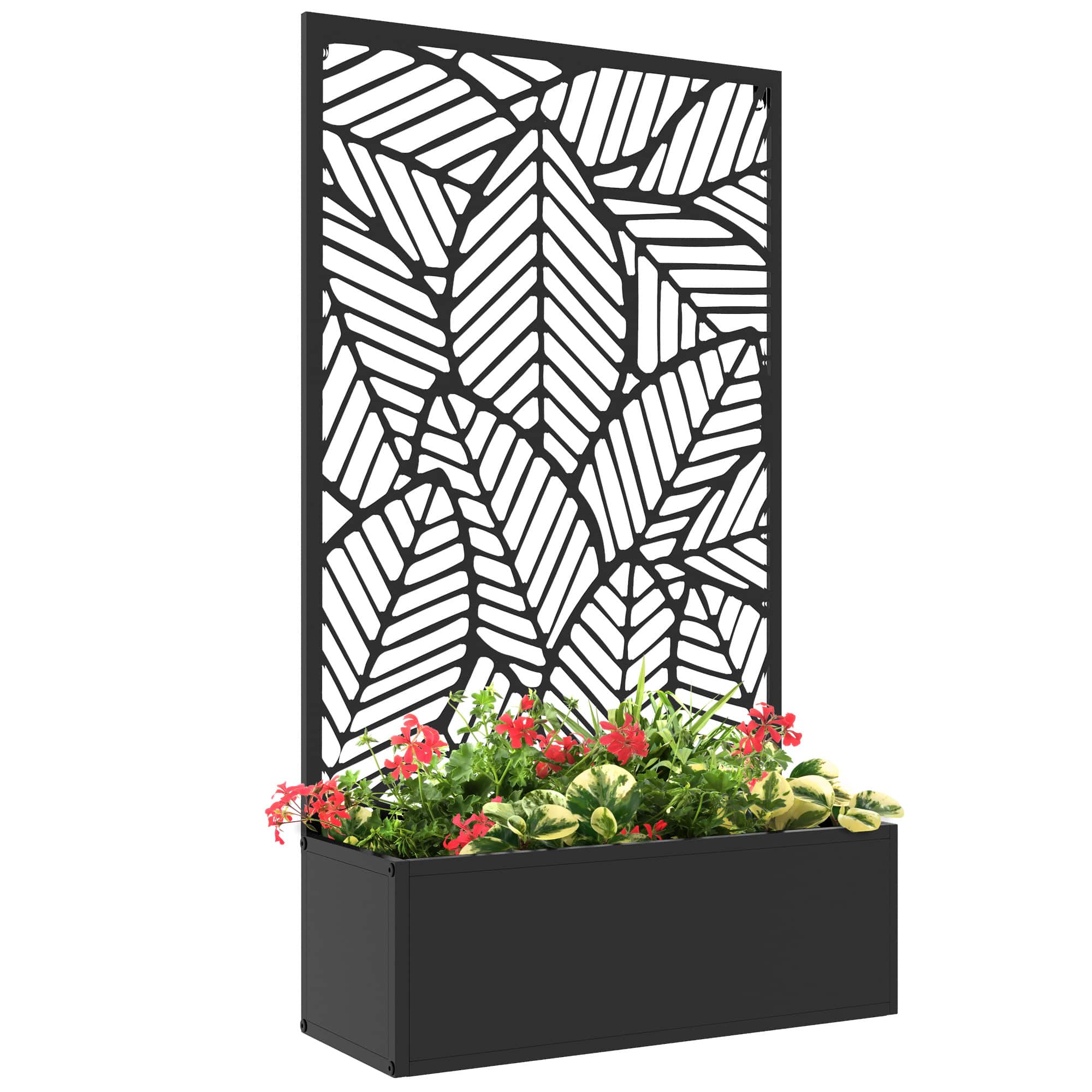Front. Outsunny - Outdoor Privacy Screen with Raised Garden Bed, Privacy Panel and Planter Box - Black.