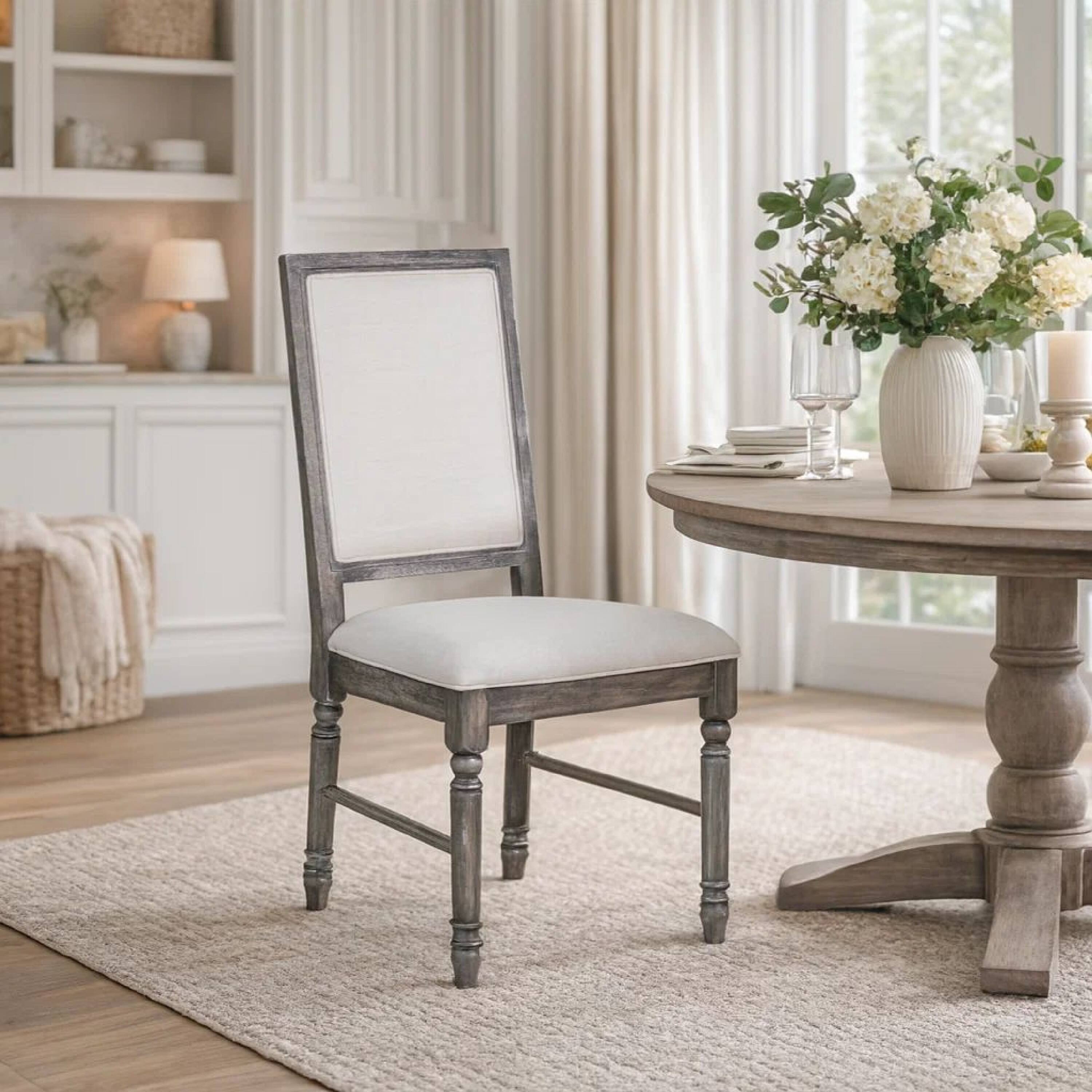 Alt View 7. Manhattan Lane - Linen Dining Side Chair with Turned Legs, Set of 2 - Gray.