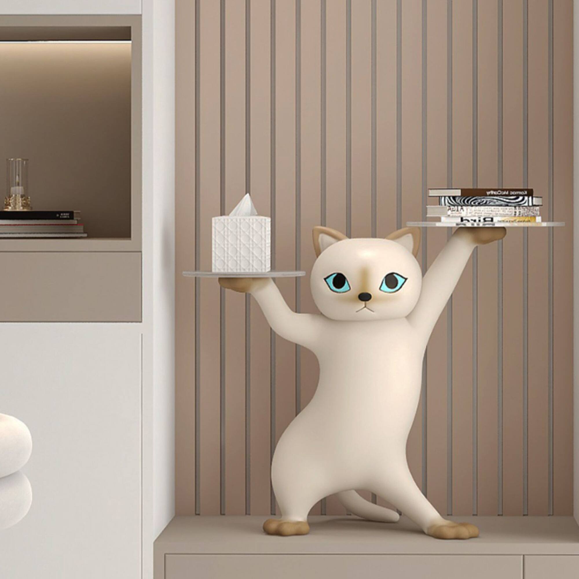 Back. Eureka Ergonomic - 23" 3D Cat Shaped Accent Side Table with Storage Tray - White.