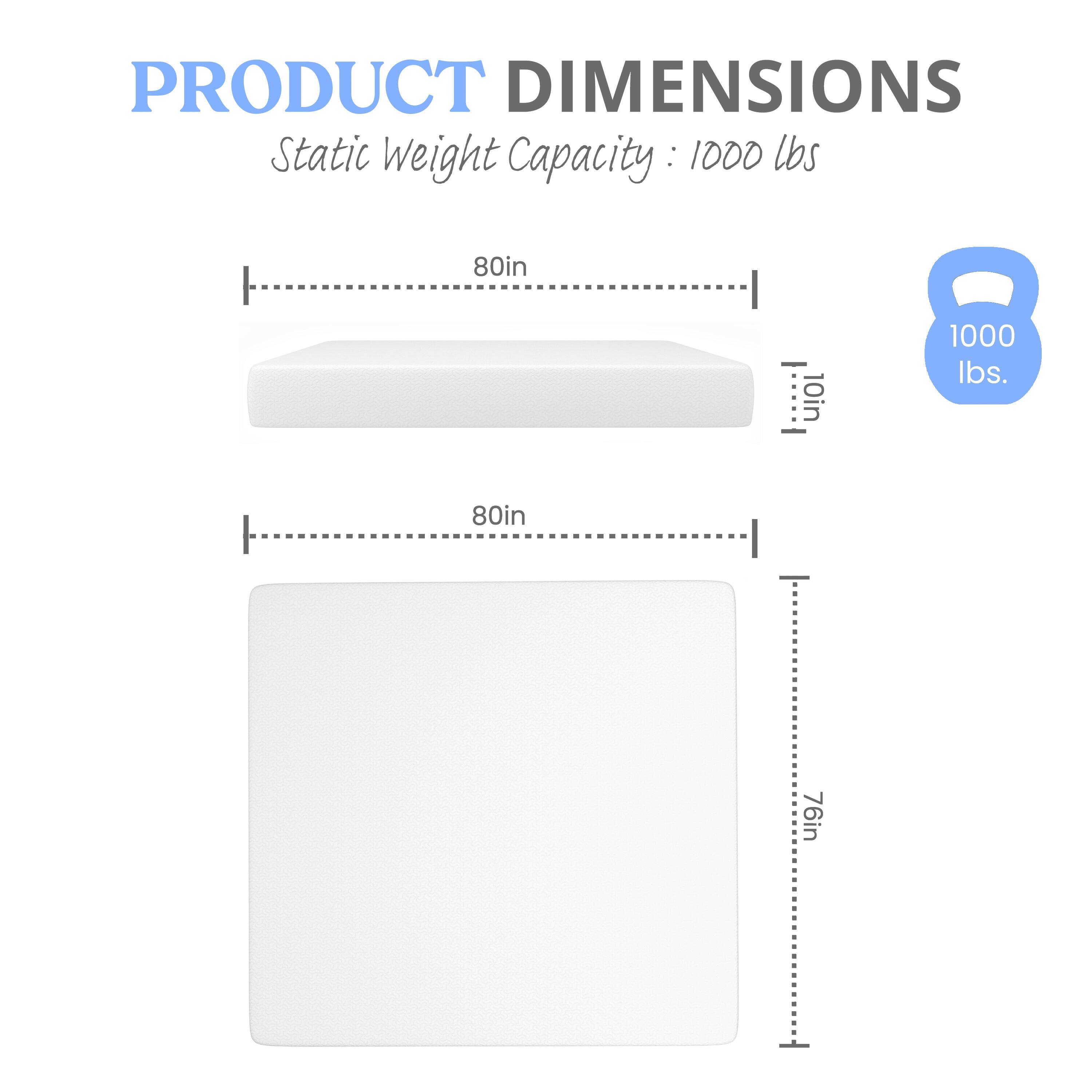 PRODUCT DIMENSIONS  
Static Weight Capacity: 1000 lbs  
80in x 10in  
1000 lbs  
80in x 76in