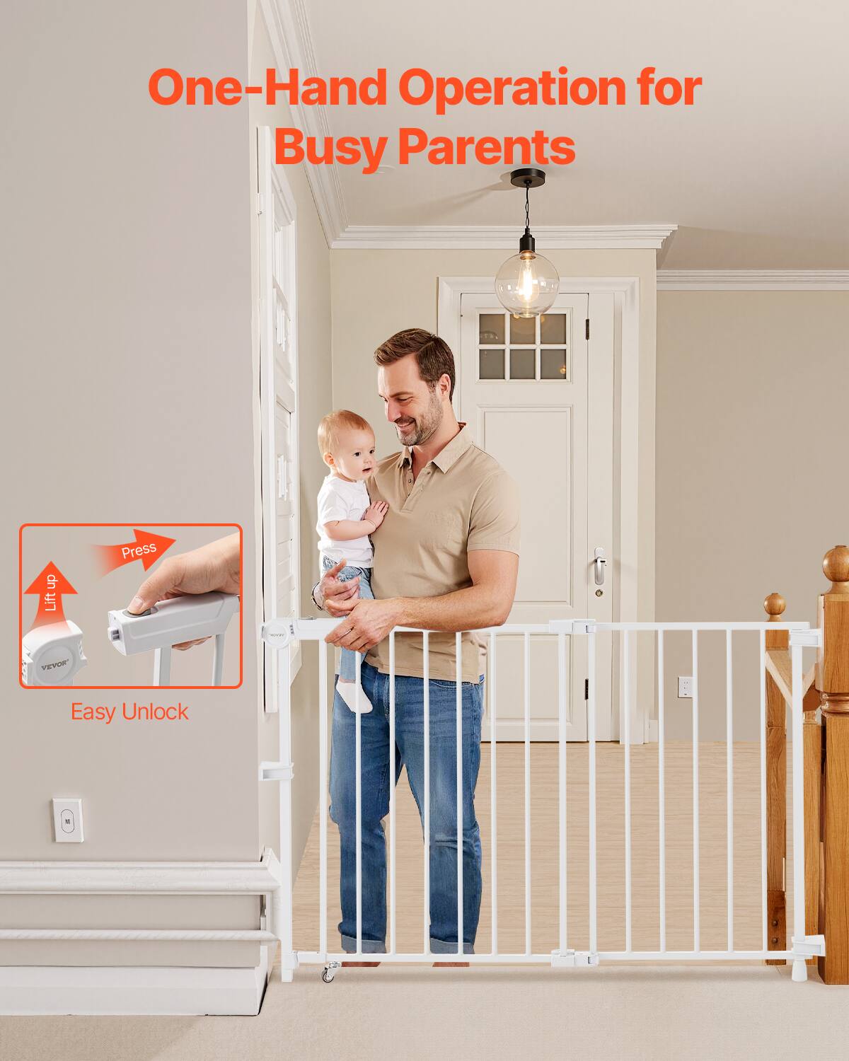 One-Hand Operation for Busy Parents

Easy Unlock

Press

Lift Up