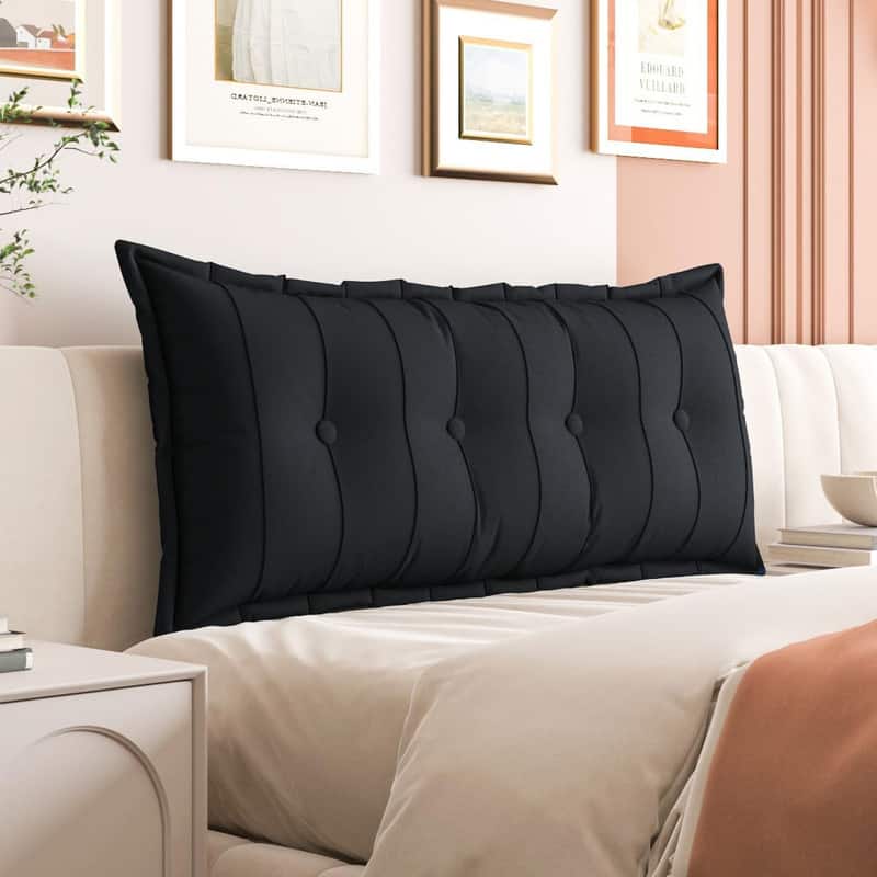 wowmax - Headboard Pillow Full Back Support Pillow for Sitting in Bed - Black