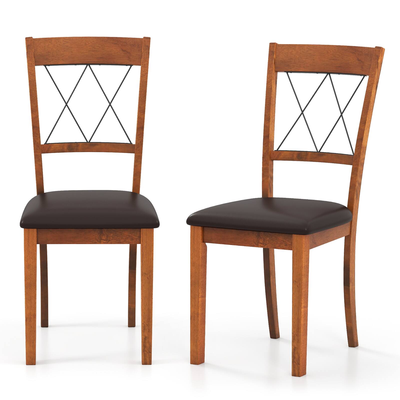 Alt View 9. Gymax - Gymax Dining Chair Set of 4 w/Rubber Wood Frame Padded Seat Cross Backrest for Room - Brown.