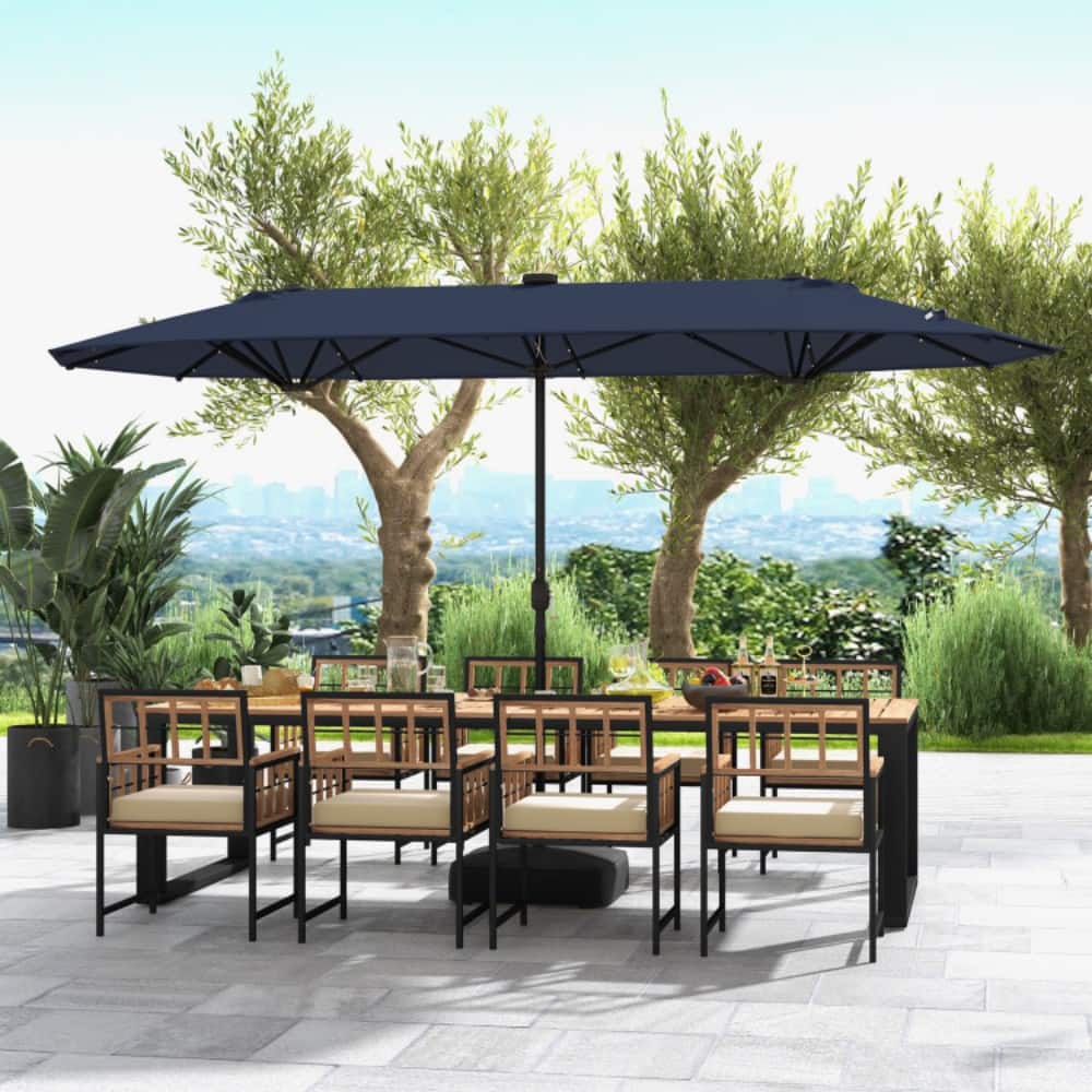 Mondawe - 13FT Double-sided Patio Umbrella with Solar Lights for Garden Pool Backyard - Navy