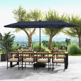 Mondawe - 13FT Double-sided Patio Umbrella with Solar Lights for Garden Pool Backyard - Navy