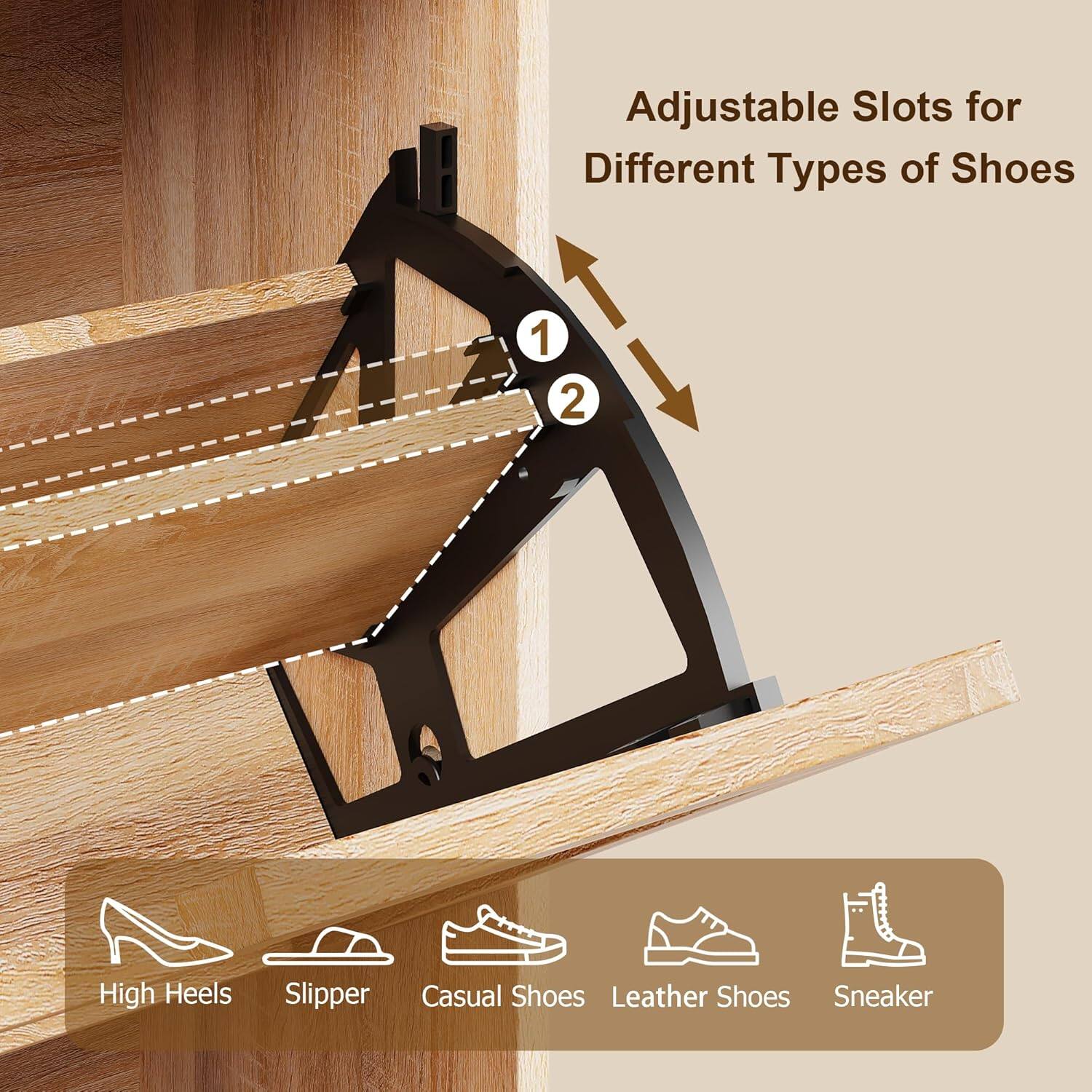 Adjustable Slots for Different Types of Shoes

1. High Heels
2. Slipper
3. Casual Shoes
4. Leather Shoes
5. Sneaker
