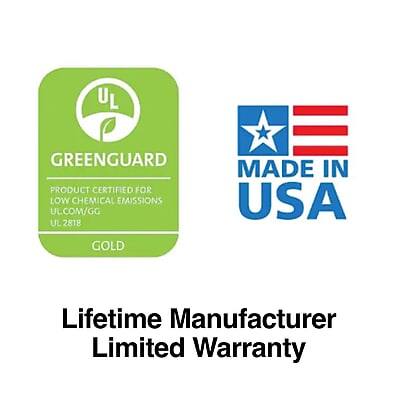 UL GREENGUARD PRODUCT CERTIFIED FOR LOW CHEMICAL EMISSIONS  
UL COM/GG UL 2818 GOLD  
MADE IN USA  
Lifetime Manufacturer Limited Warranty