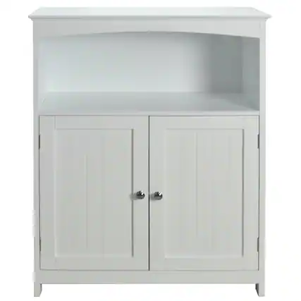 Front. Redmon - Redmon Double Door Bathroom Floor Cabinet with Open Shelf Storage, White - White.