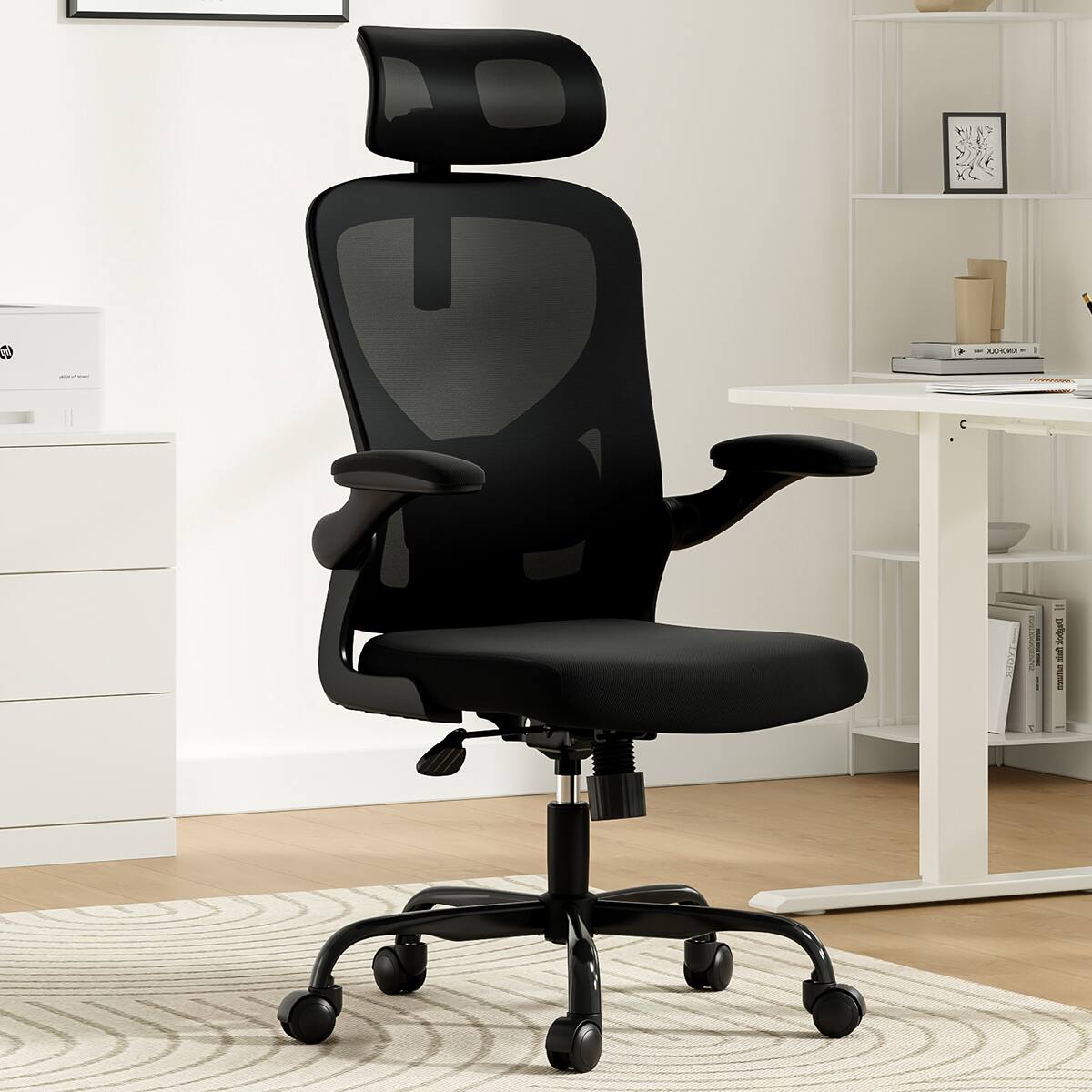Angle. Spaco - Spaco Executive Office Ergonomic Chair with High Back, Adjustable Lumbar Support, Headrest, Armrests, for Home Office - Black.