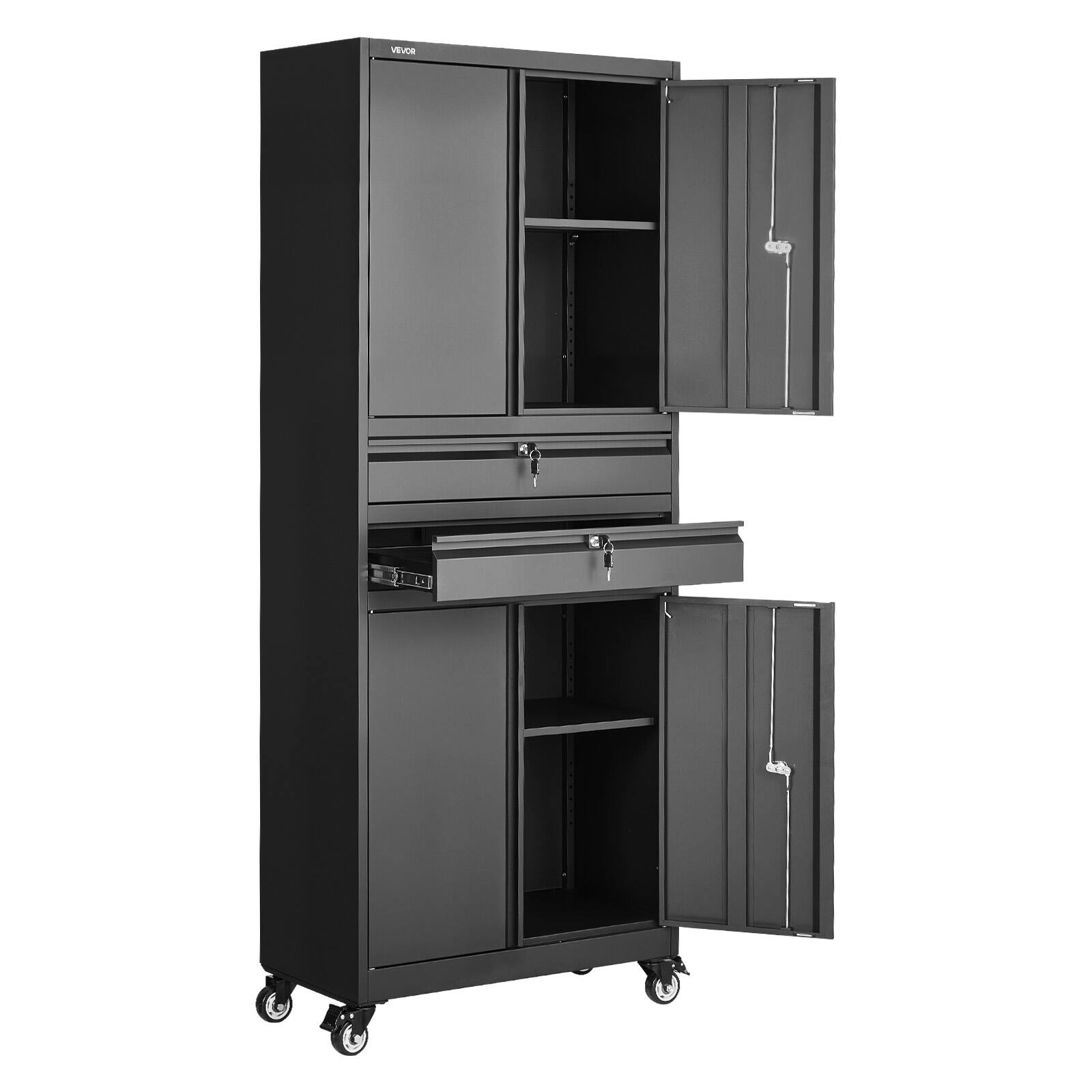 Alt View 5. VEVOR - Metal Storage Cabinet with Wheels, 180 lbs Shelf Load Capacity, 75" Tall Rolling Garage Tool Storage Cabinet - Black.