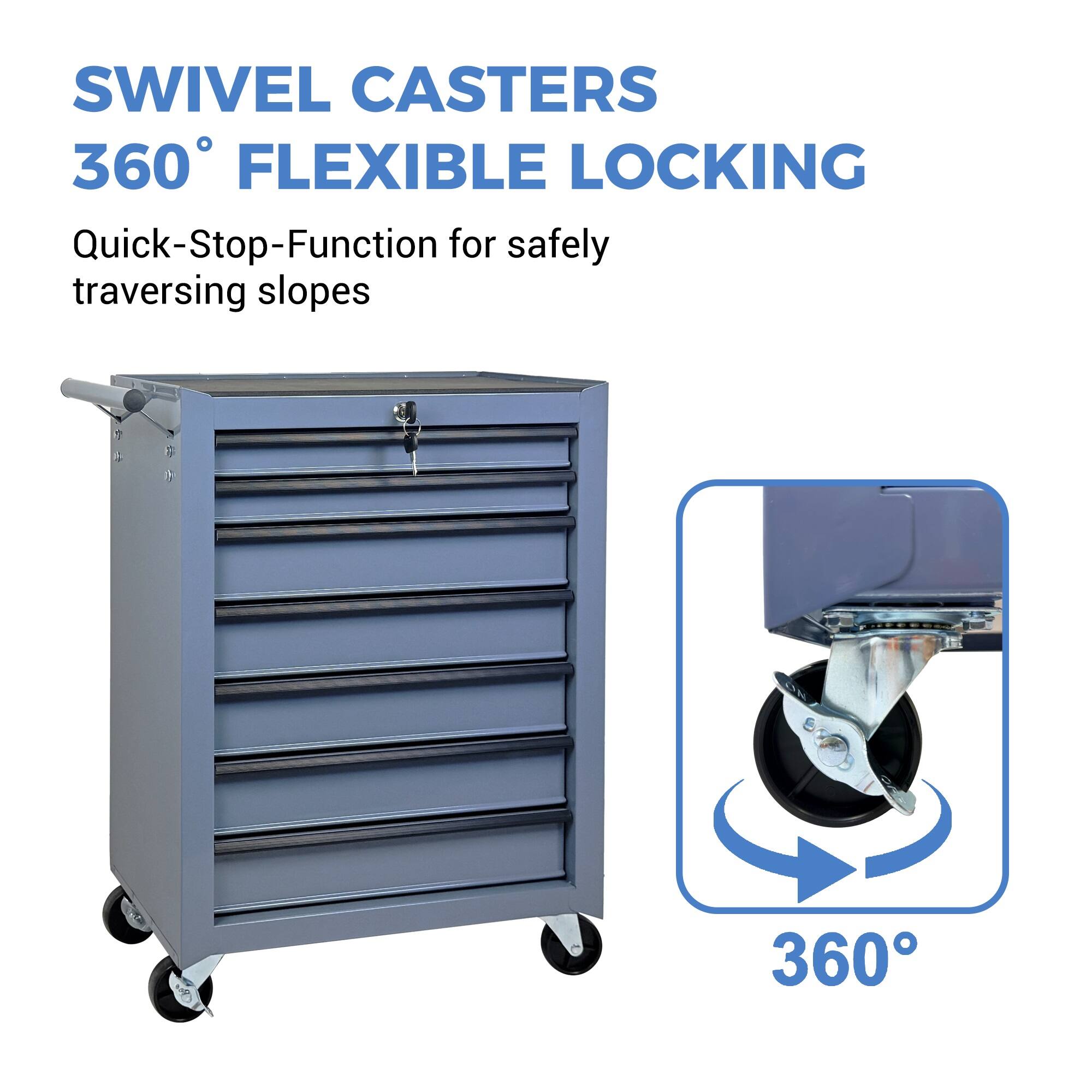 SWIVEL CASTERS  
360° FLEXIBLE LOCKING  
Quick-Stop-Function for safely traversing slopes