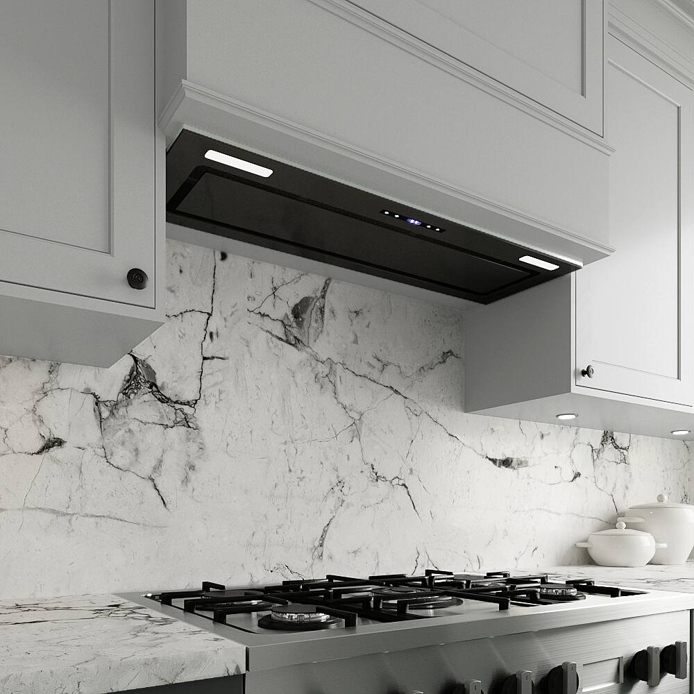 Back. Streamline - 36 in. Isernia Ductless Insert 350 CFM Range Hood, Mesh Filters, Touchpad Control, LED Lights - Glossy Black.