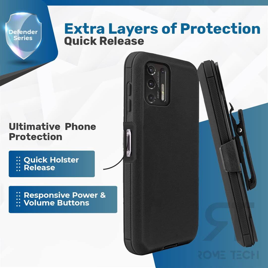 Defender Series  
Extra Layers of Protection  
Quick Release  

Ultimative Phone Protection  

- Quick Holster Release  
- Responsive Power & Volume Buttons  

ROME TECH