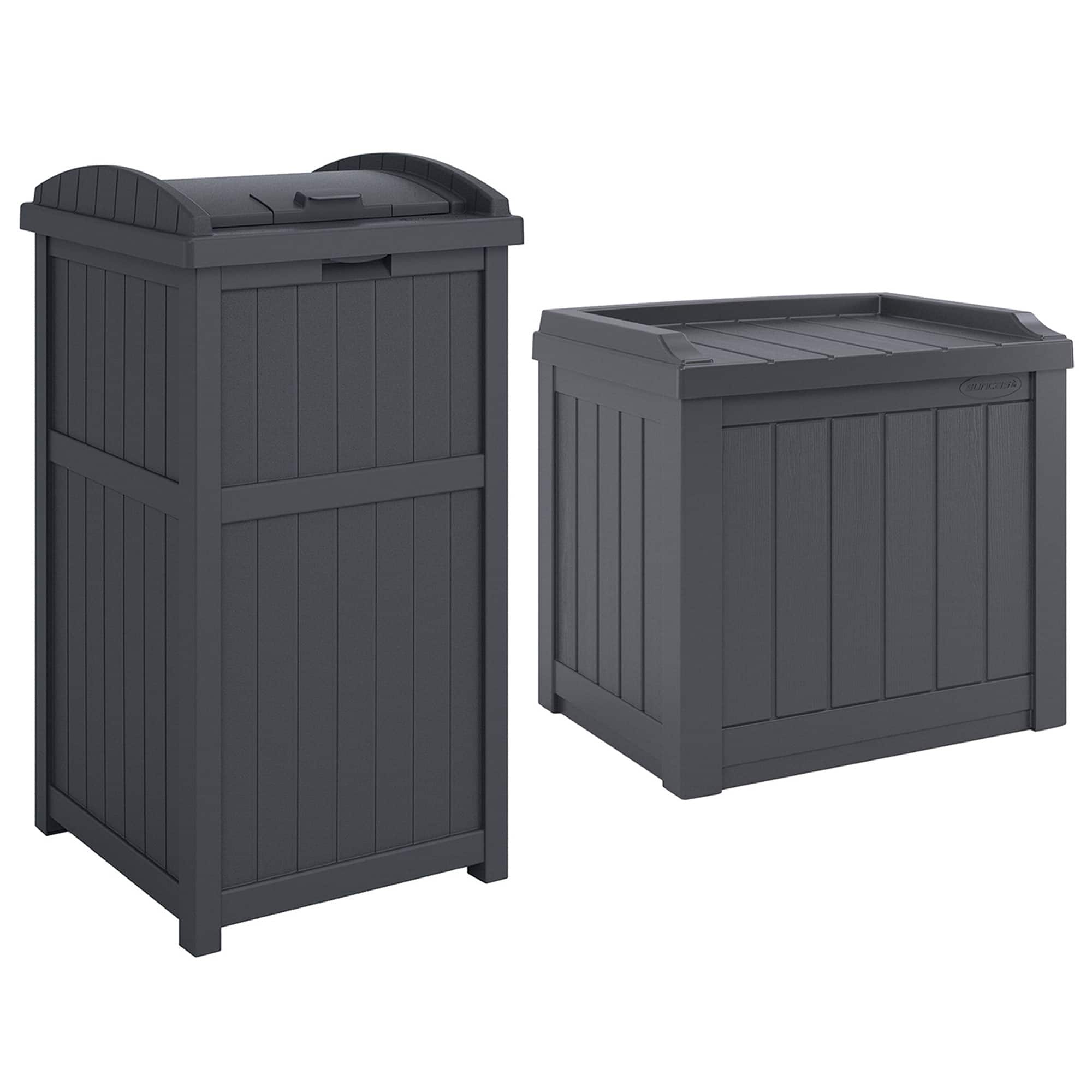 Suncast - 22 Gallon Outdoor Small Deck Box & 30 Gallon Trash Waste Bin, Cyberspace - Gray