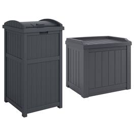Suncast - 22 Gallon Outdoor Small Deck Box & 30 Gallon Trash Waste Bin, Cyberspace - Gray
