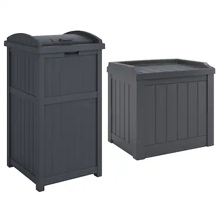 Front. Suncast - Suncast 22 Gallon Outdoor Small Deck Box & 30 Gallon Trash Waste Bin, Cyberspace - Grey.