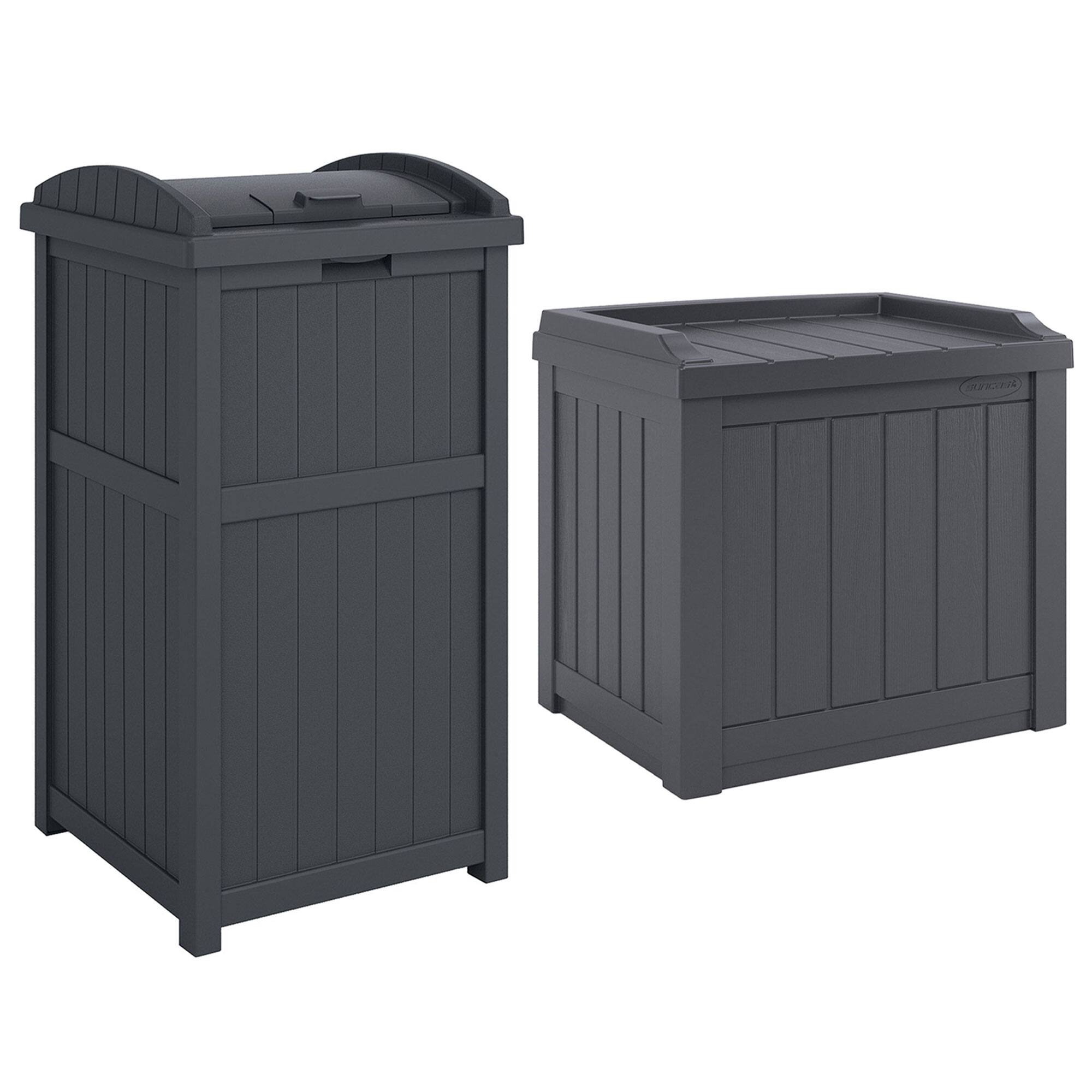Front. Suncast - Suncast 22 Gallon Outdoor Small Deck Box & 30 Gallon Trash Waste Bin, Cyberspace - Grey.