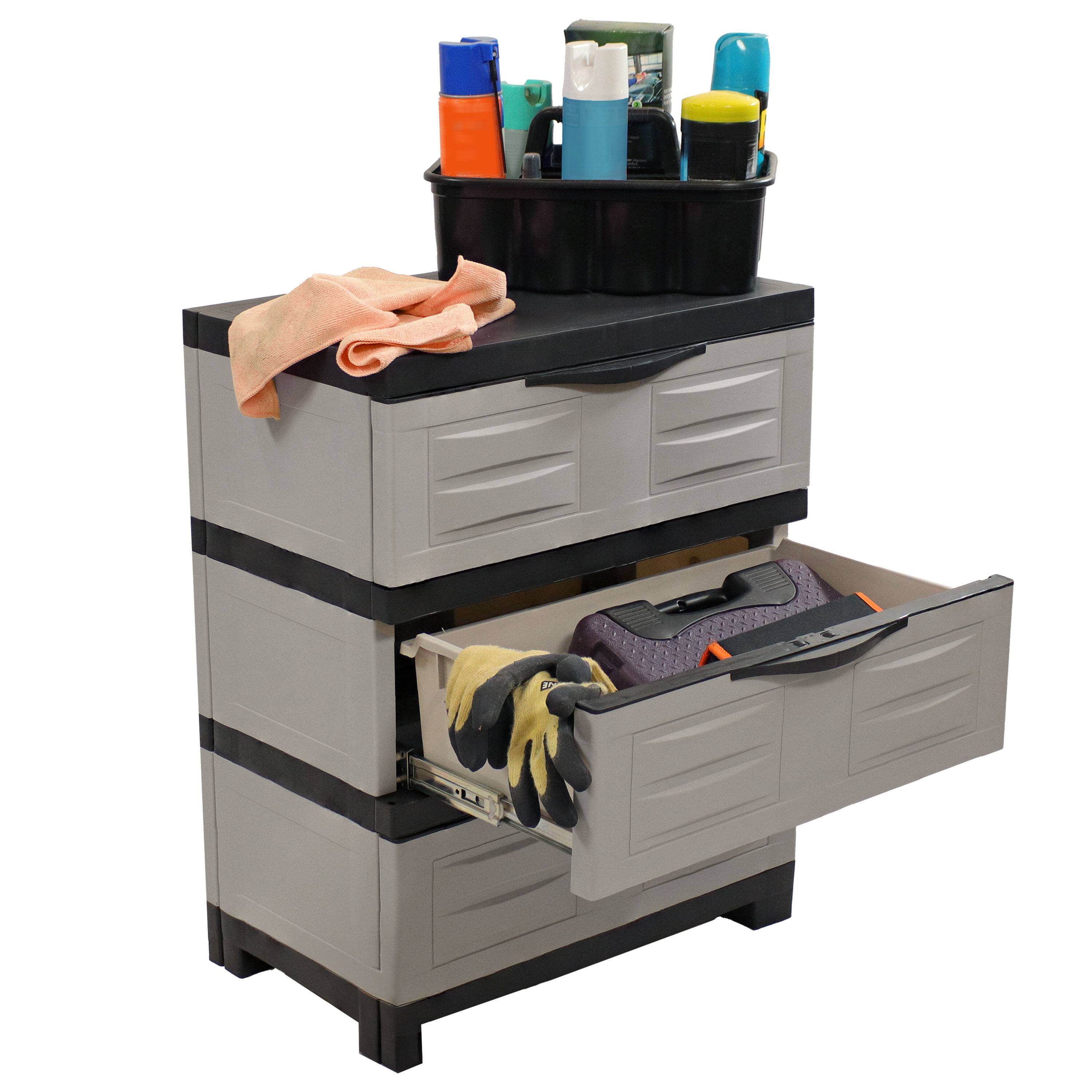 Alt View 9. Sunnydaze - Heavy-Duty Plastic 3-Drawer Storage Cabinet - Gray with Charcoal Trim.