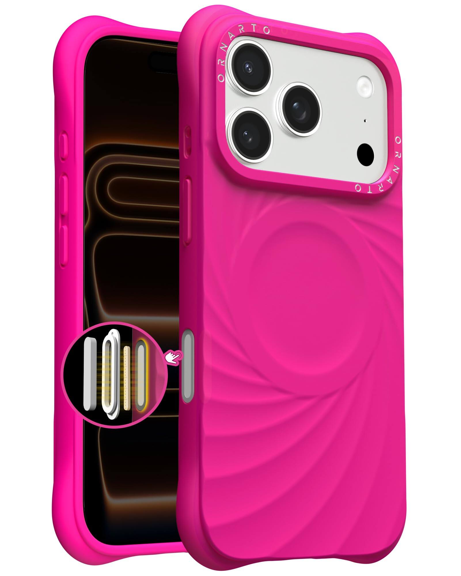 Alt View 1. Ornarto - ORNARTO Vortuxe for iPhone 17 Pro Case 6.3" and for AirPods Pro 3 Case in Hot Pink - Hot Pink.