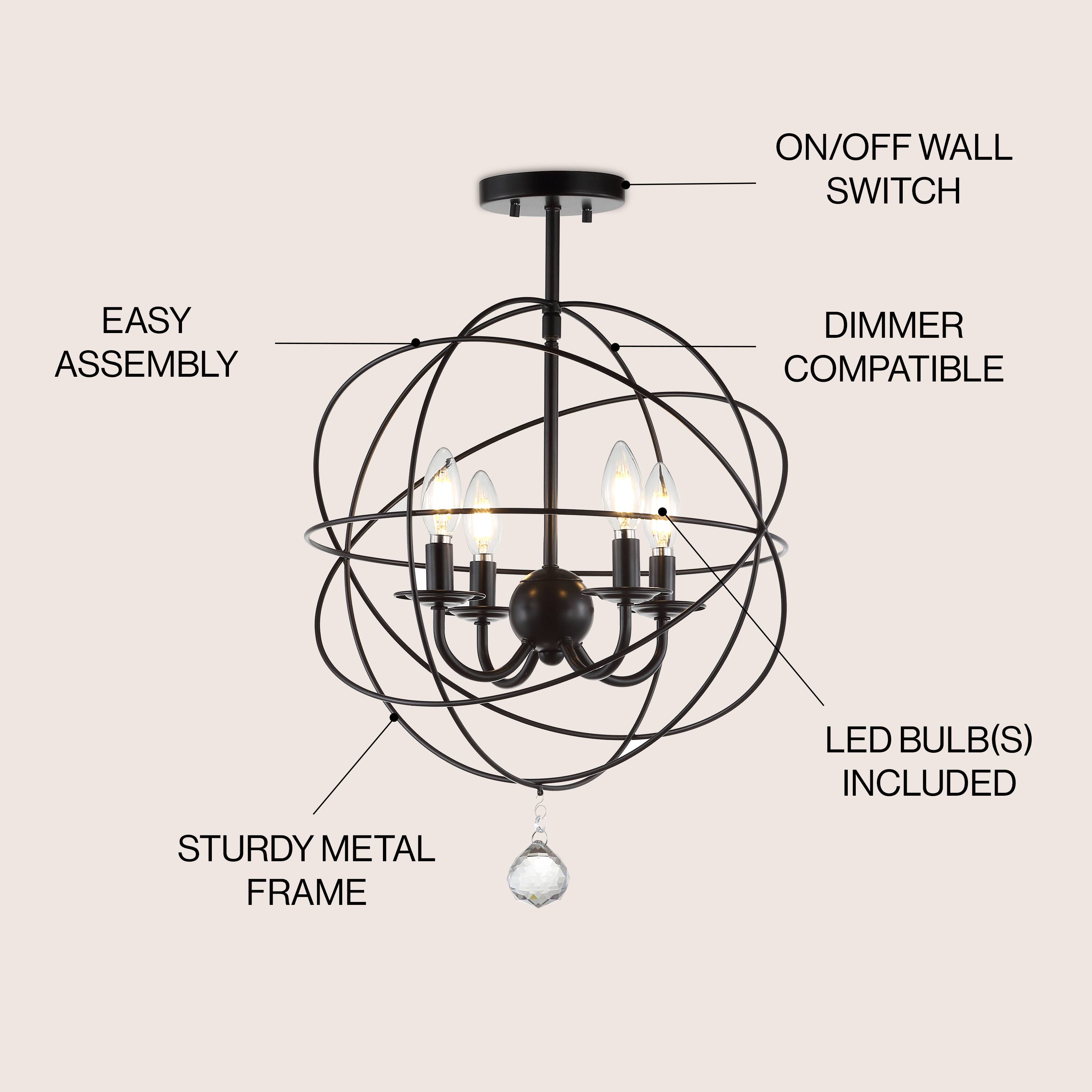 ON/OFF WALL SWITCH  
EASY ASSEMBLY  
DIMMER COMPATIBLE  
LED BULB(S) INCLUDED  
STURDY METAL FRAME