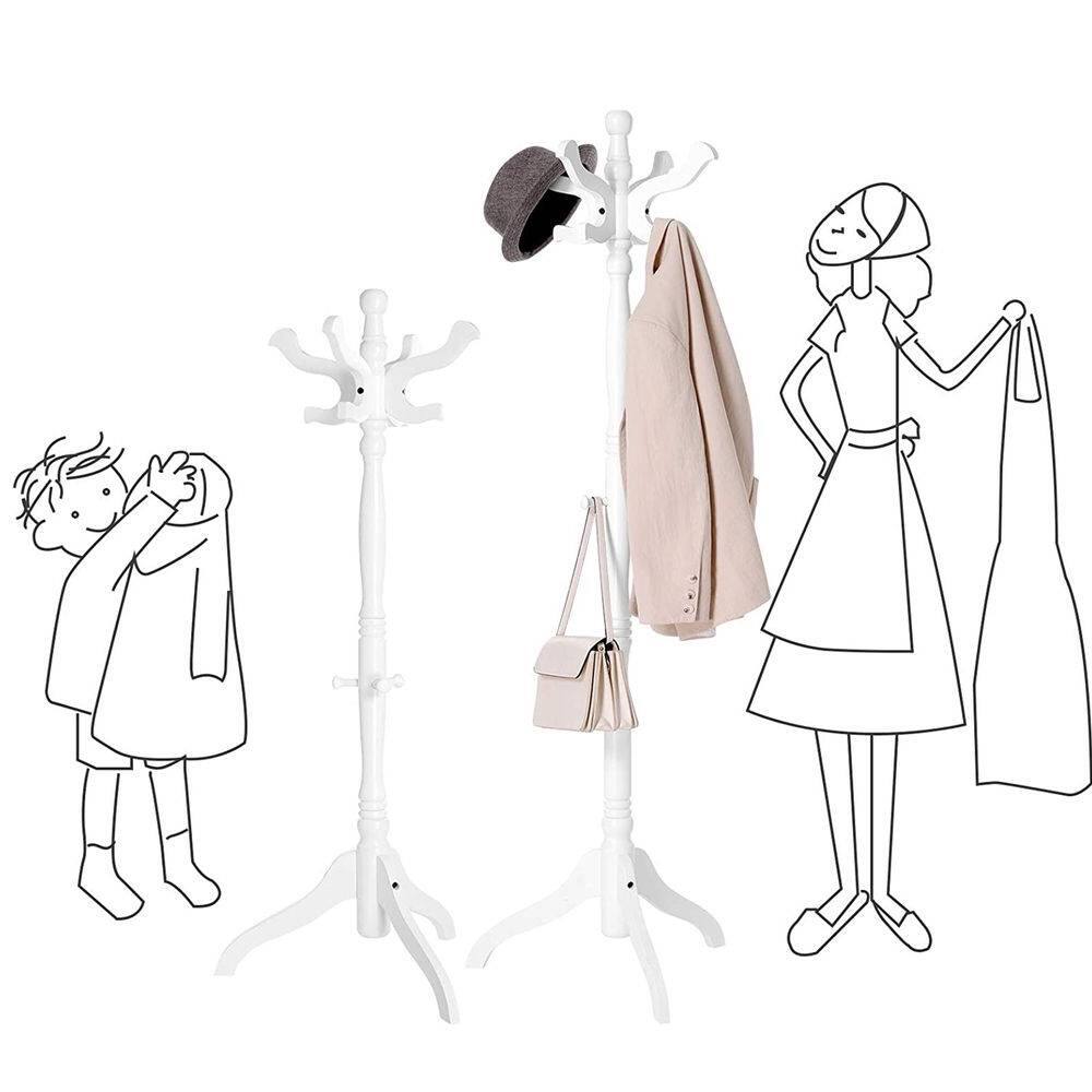 Back. Hivvago - Traditional Classic Solid Wood Coat Rack in White Finish - White.