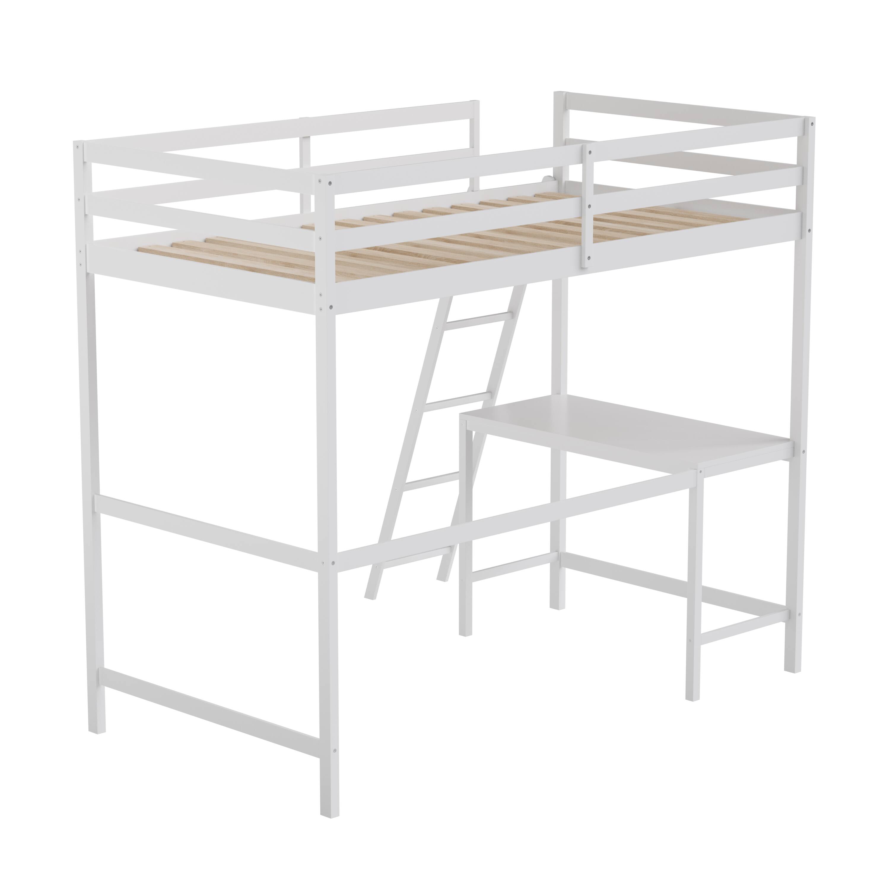 Alt View 7. Emma + Oliver - Wooden Loft Bed Frame with Integrated Desk and Ladder - White.