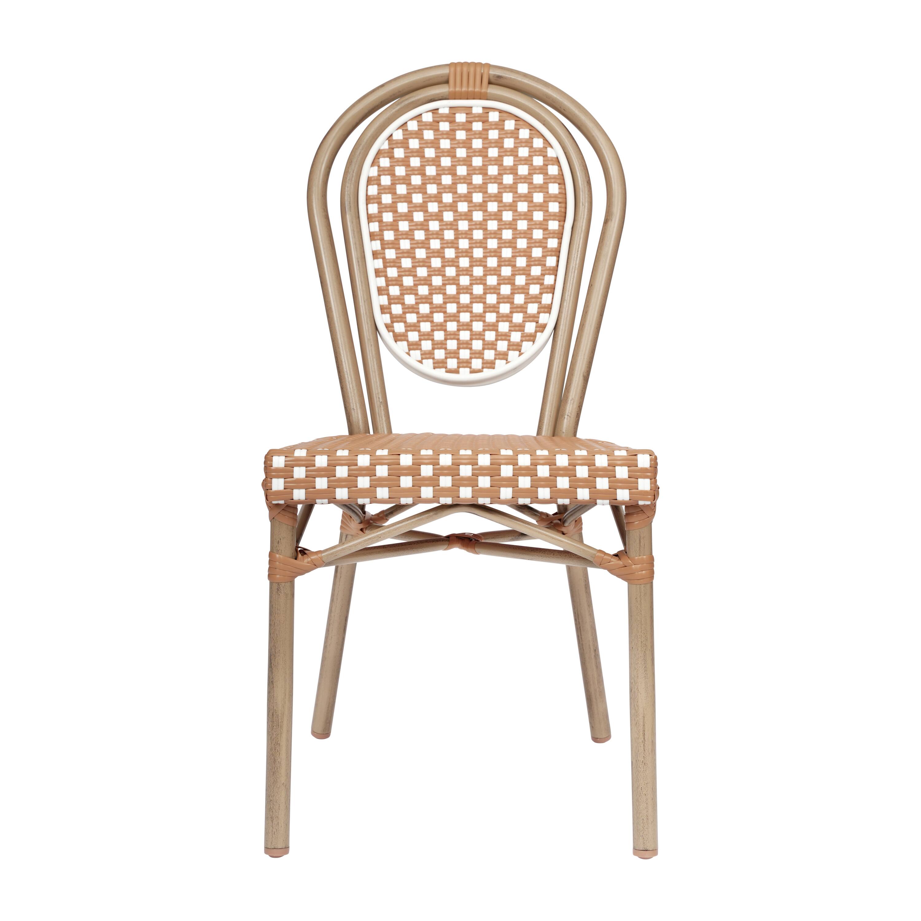 Alt View 9. Emma + Oliver - Colmar Set of Two Indoor/Outdoor Stacking Thonet Bistro Style Chairs with PE Rattan Seat and Finished Metal Frame - Natural & White/Light Natural Frame.