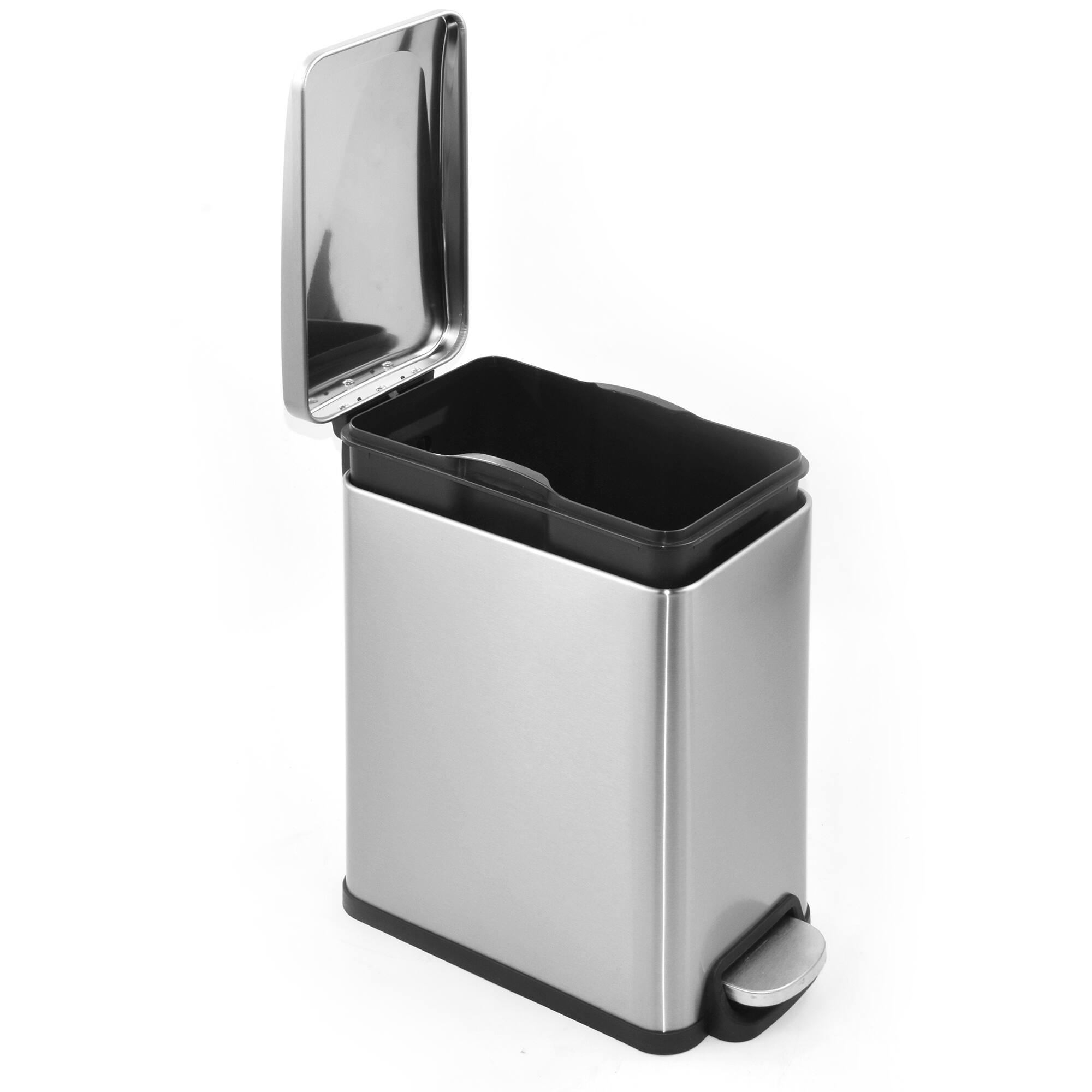 Left. Innovaze - 2.6 Gal./10 Liter Slim Stainless Steel Step-on Trash Can for Bathroom and Office - Sliver.