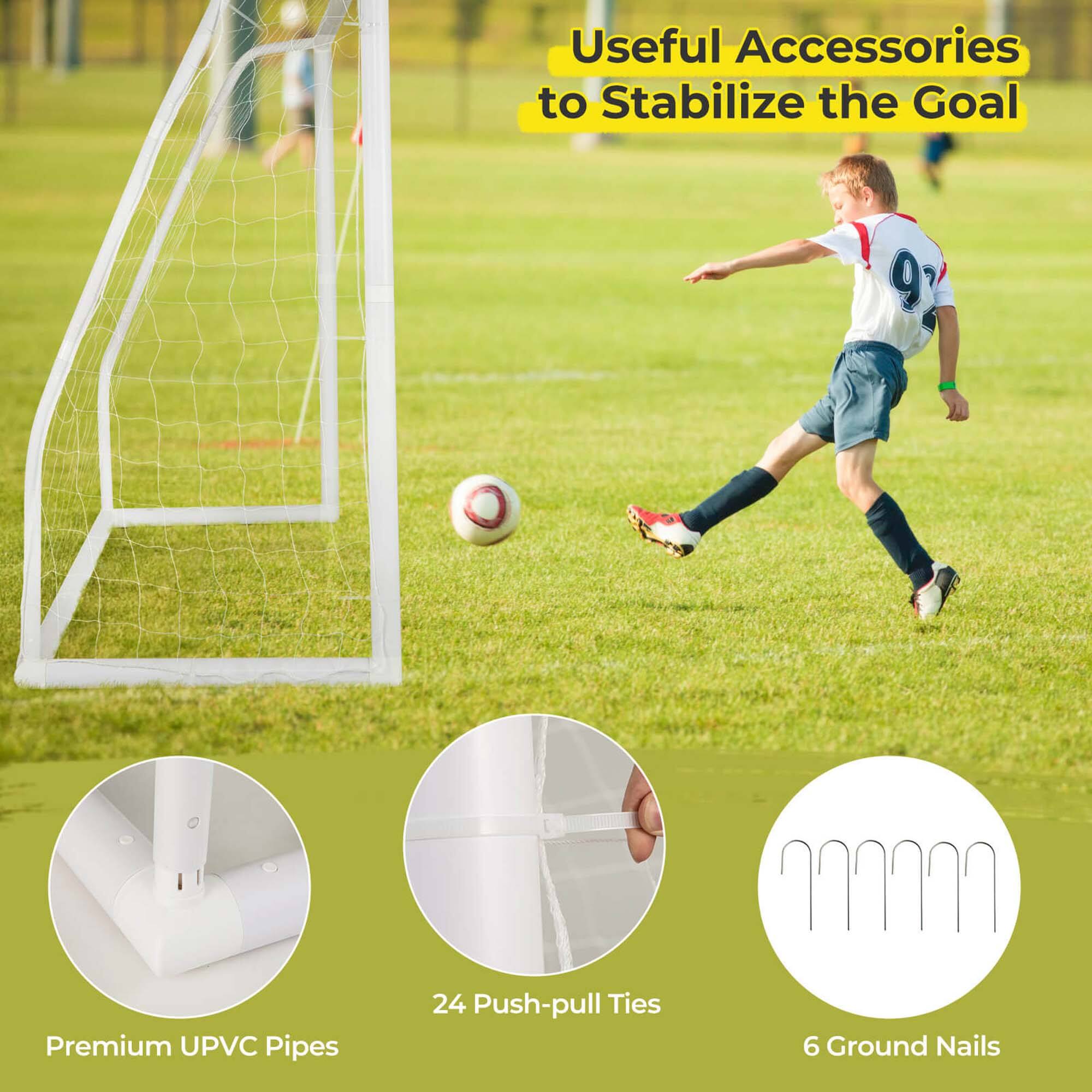 Useful Accessories to Stabilize the Goal  
- Premium UPVC Pipes  
- 24 Push-pull Ties  
- 6 Ground Nails