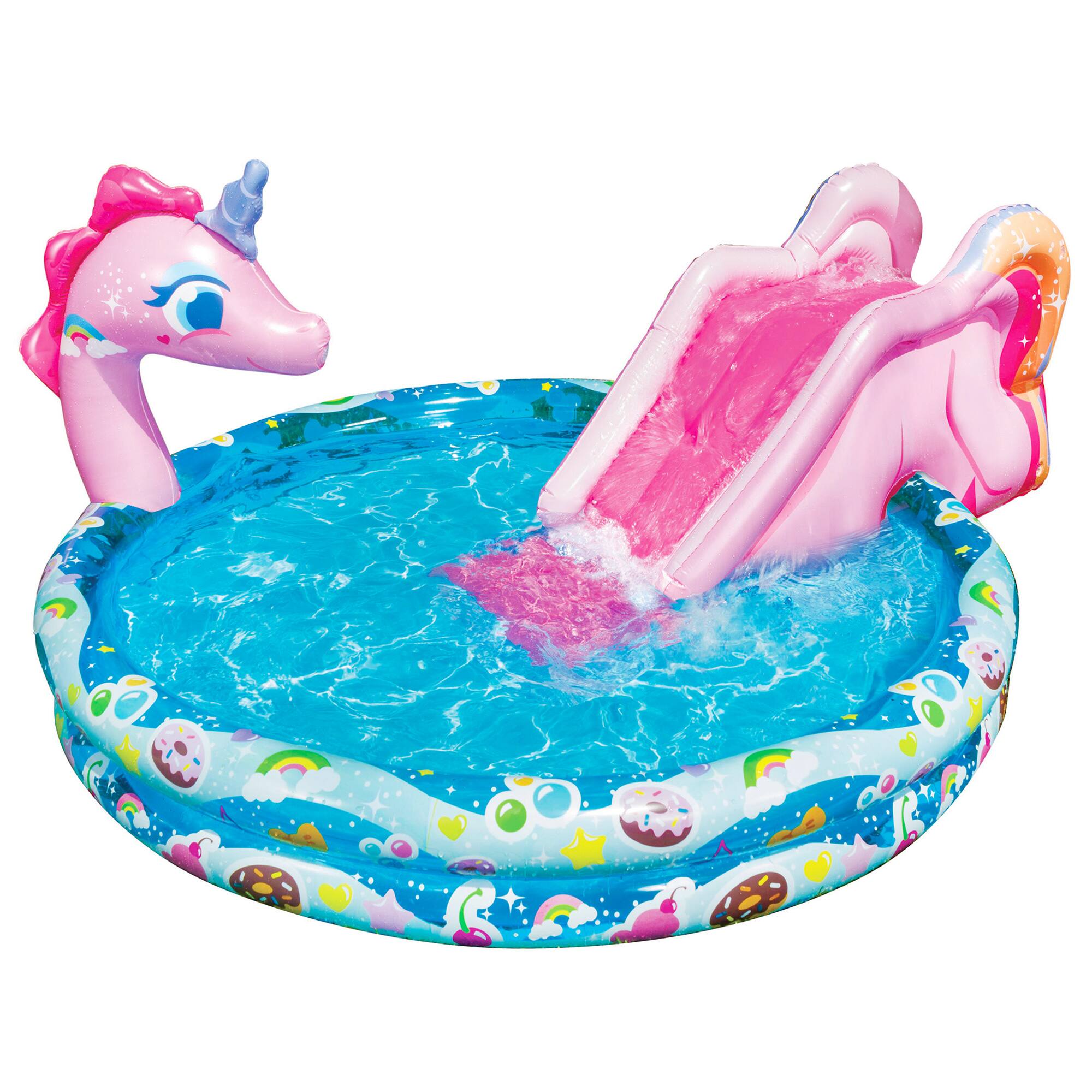 Front. Banzai - Banzai Spray 'N Splash Unicorn Pool, Inflatable Outdoor Backyard Water Slide Splash Toy.