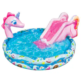 Banzai - Spray 'N Splash Unicorn Pool, Inflatable Outdoor Backyard Water Slide Splash Toy