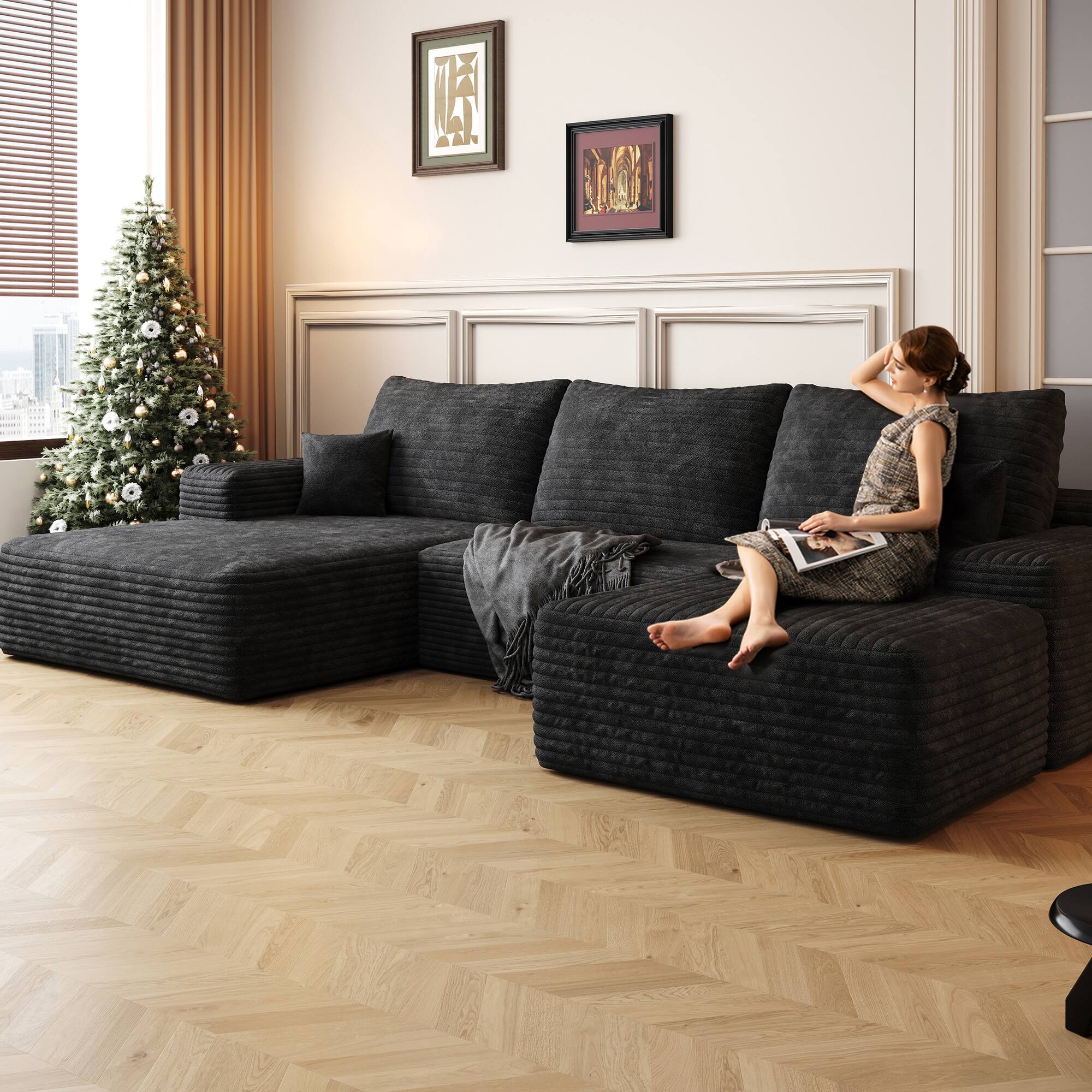 Alt View 2. Boyel Living - Black Modular 3 Seat Foam Sofa 107.0-in L x 69.7-in W x 37.8-in H - Black.