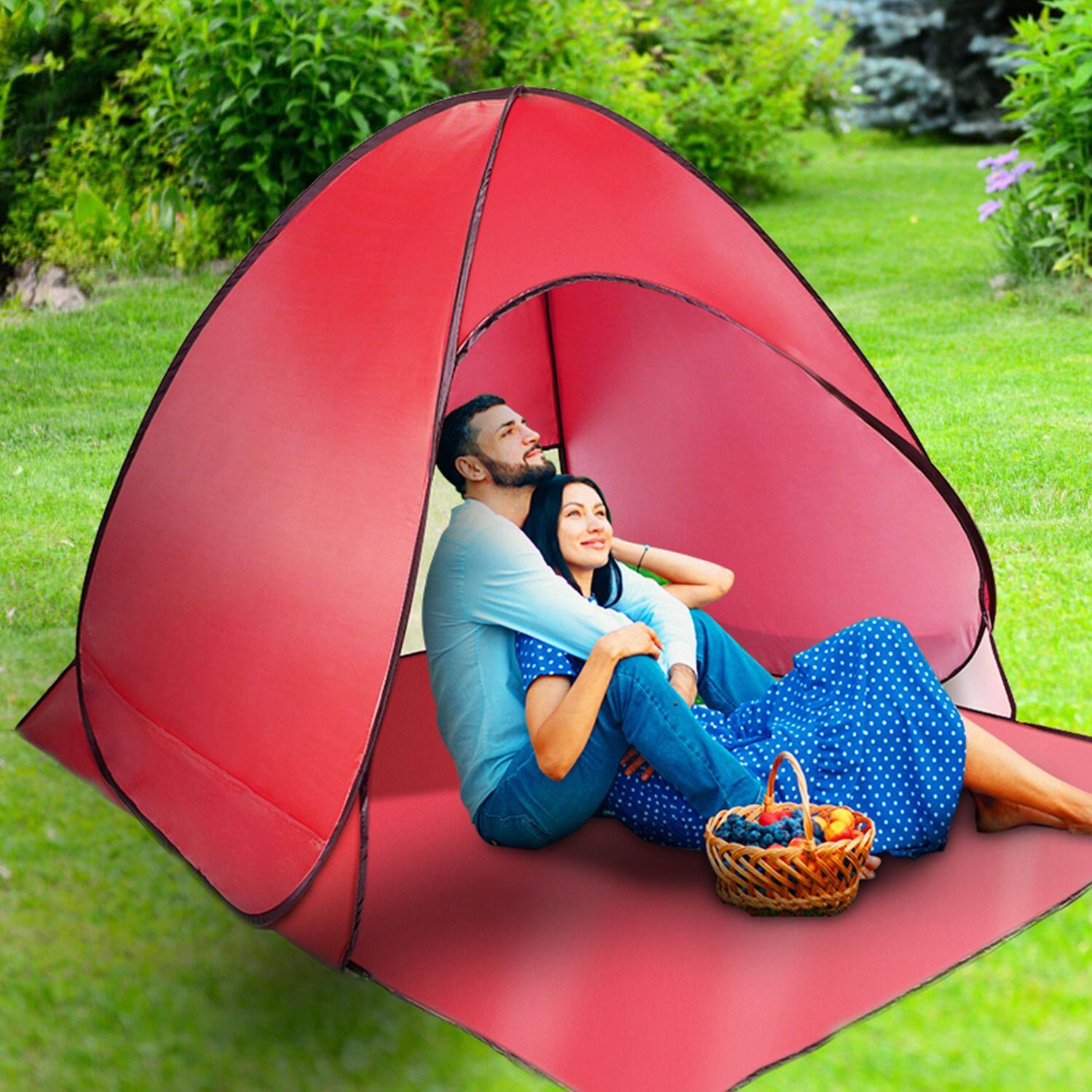 Alt View 4. Loheer - Loheer Pop Up Beach Tent Anti-UV Sun Shade Shelter Waterproof Automatic Canopy for Camping Park and Lake Red - Red.