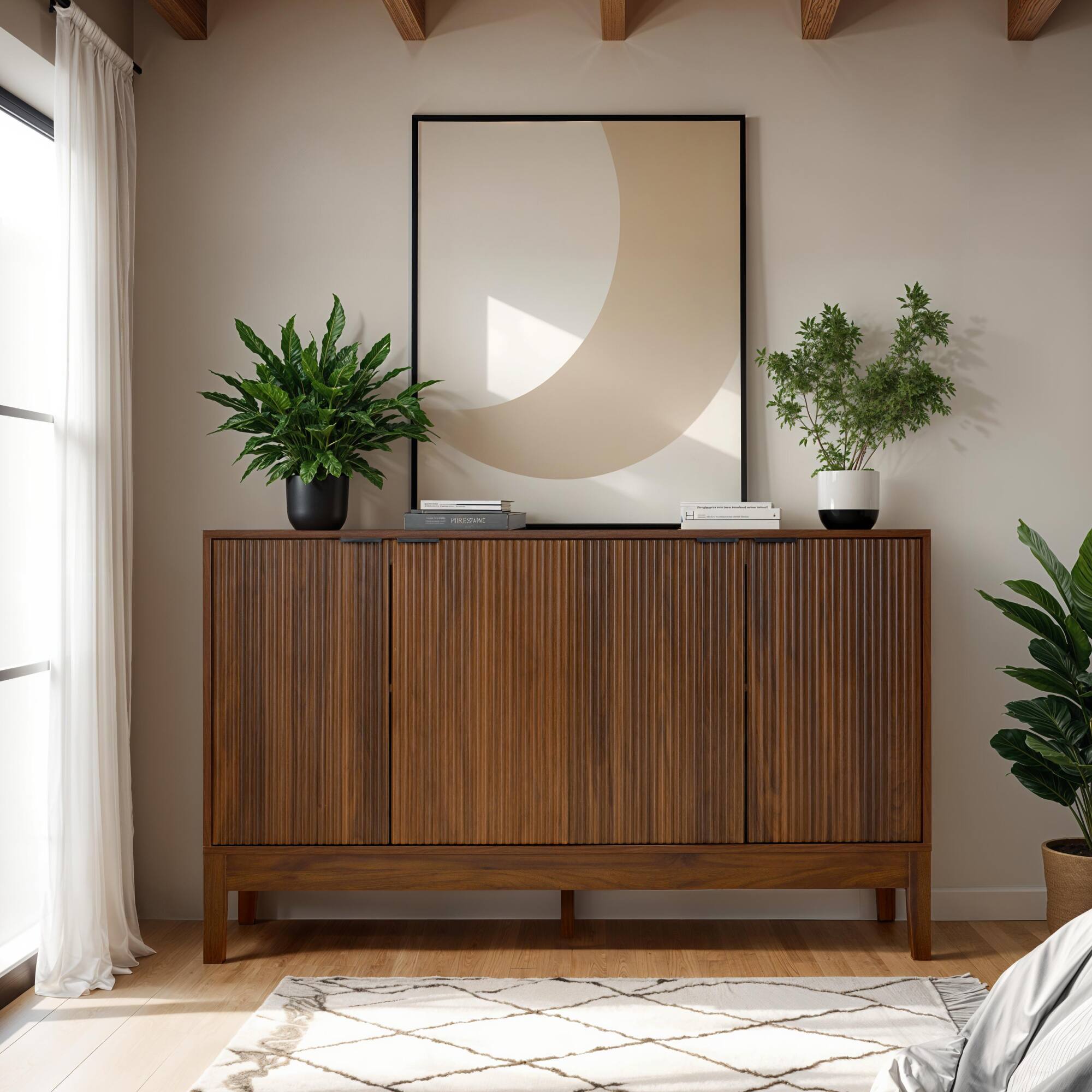 Alt View 7. Best Choice Products - Best Choice Products 4-Door Reeded Storage Cabinet w/ Soft-Close Doors, Multipurpose Accent Furniture - Walnut - Walnut.