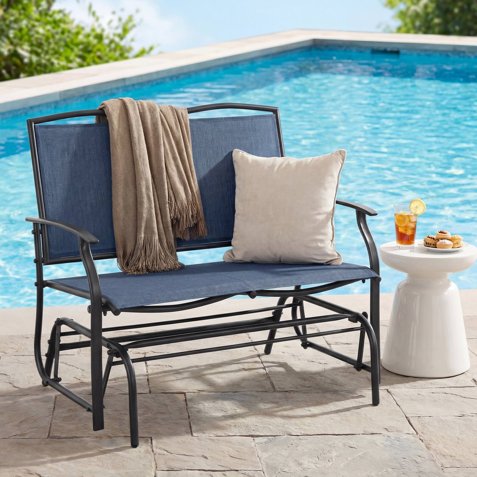 Alt View 3. Costway - Costway Patio Glider Rocking Bench Double 2 Person Chair Loveseat Garden - Blue.