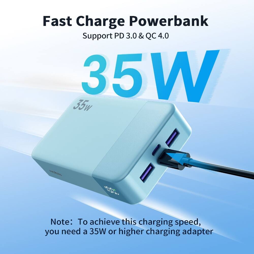 Fast Charge Powerbank Support PD 3.0 & QC 4.0 35W

Note: To achieve this charging speed, you need a 35W or higher charging adapter