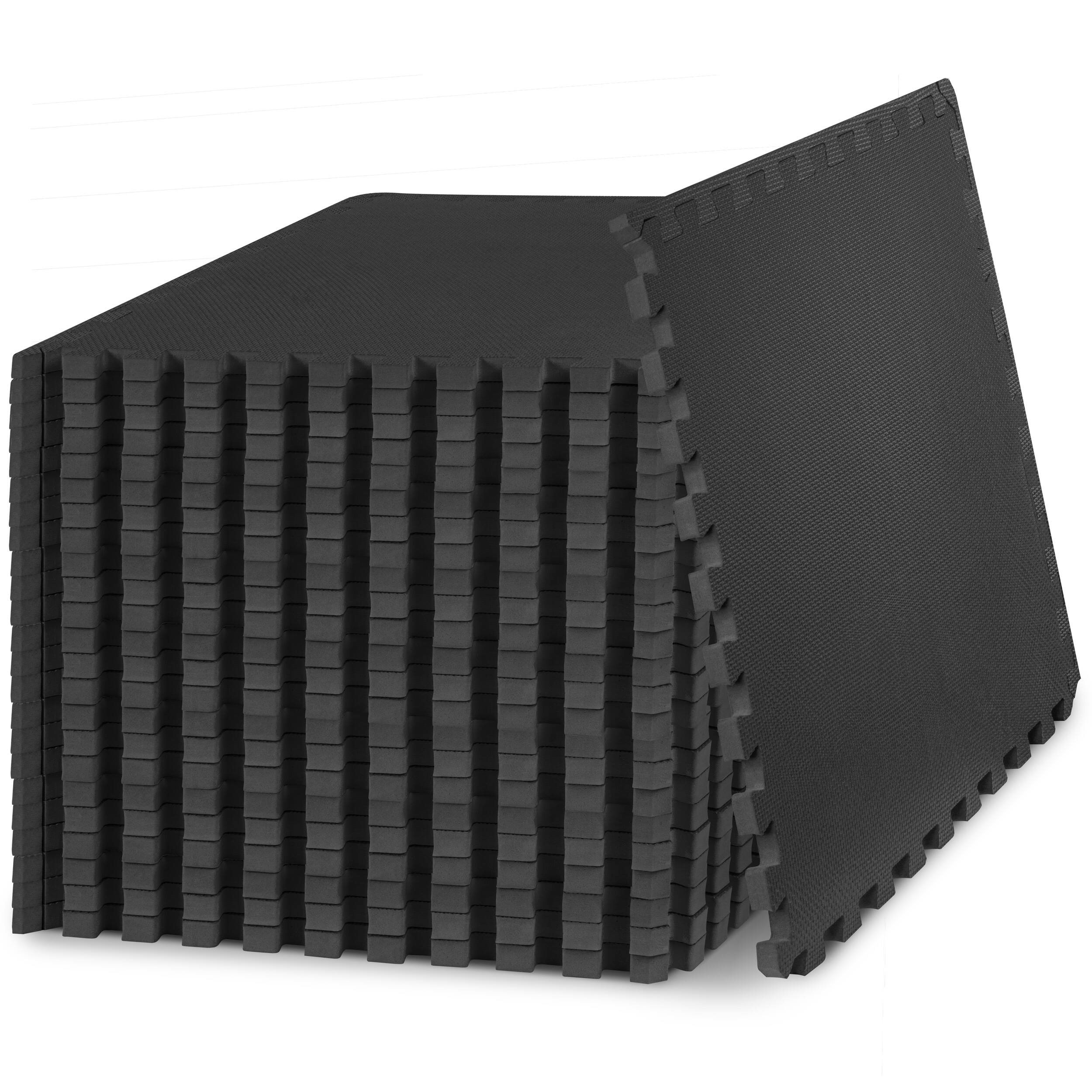 Front. ProsourceFit - ProsourceFit Weaved Pattern Exercise Puzzle Mat 3/4-in, 96 Sq Ft - 24 Tiles - Black.