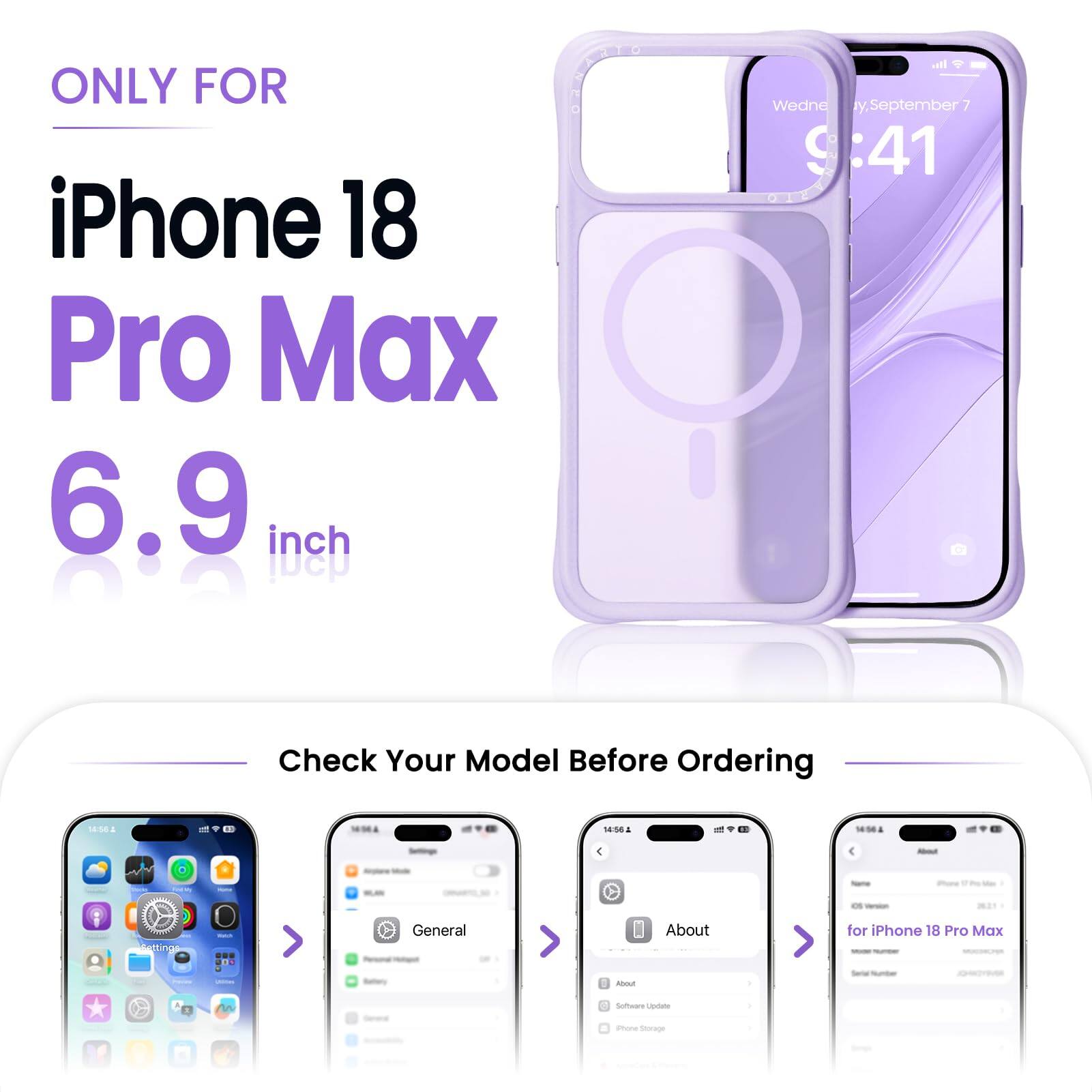 ONLY FOR iPhone 18 Pro Max 6.9 inch

all Wednesday, September 7 9:41

Check Your Model Before Ordering

14:56

About
Settings
General
About
for iPhone 18 Pro Max

Serial Number

Software Update
iPhone Storage