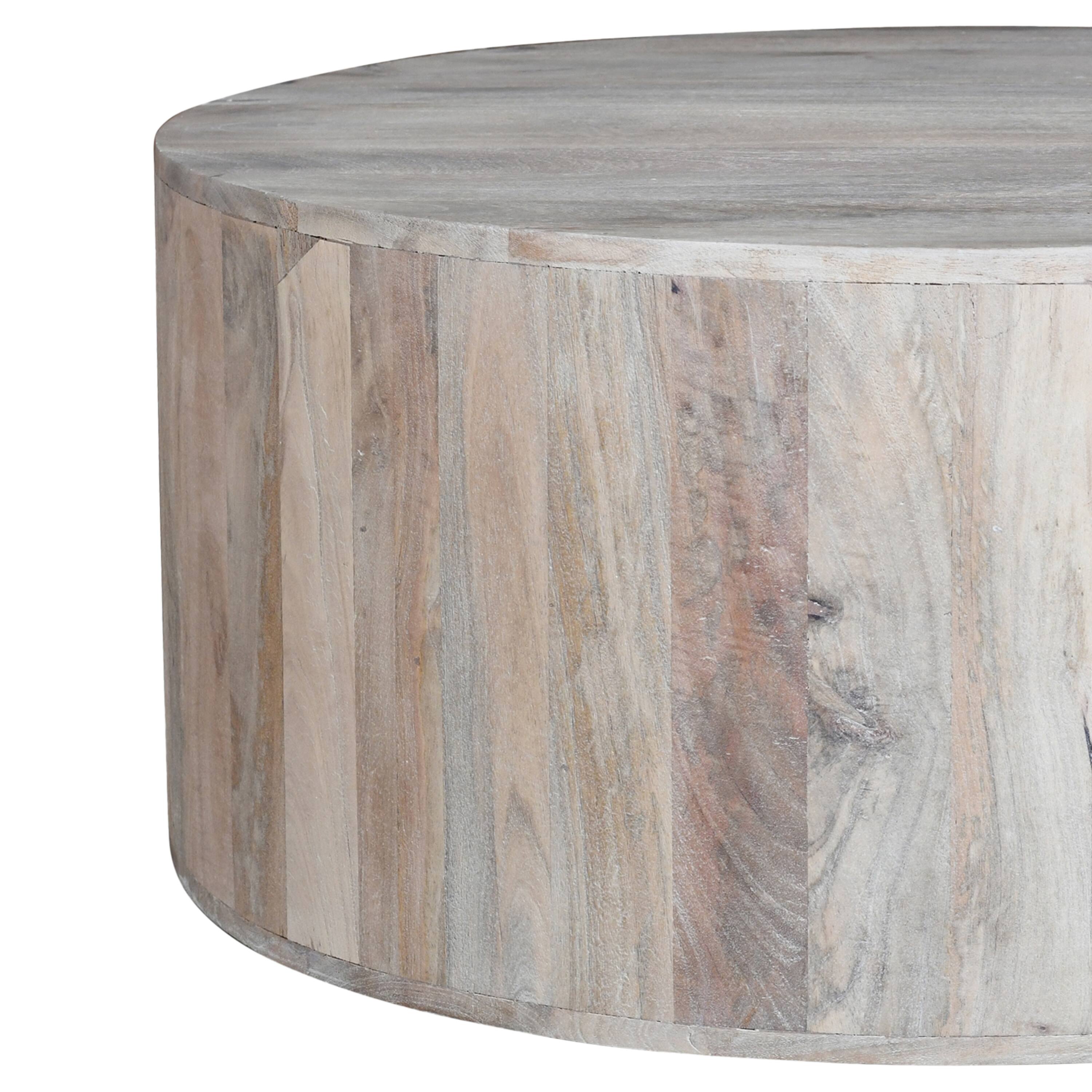 Alt View 2. Manhattan Lane - 36 Inch Coffee Table, Handcrafted Drum Shape, Mango Wood - White.