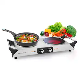 Techwood - 1800W Electric Cooktops with Dual Adjustable Temperature Control, Indicator Light, 120V - Silver