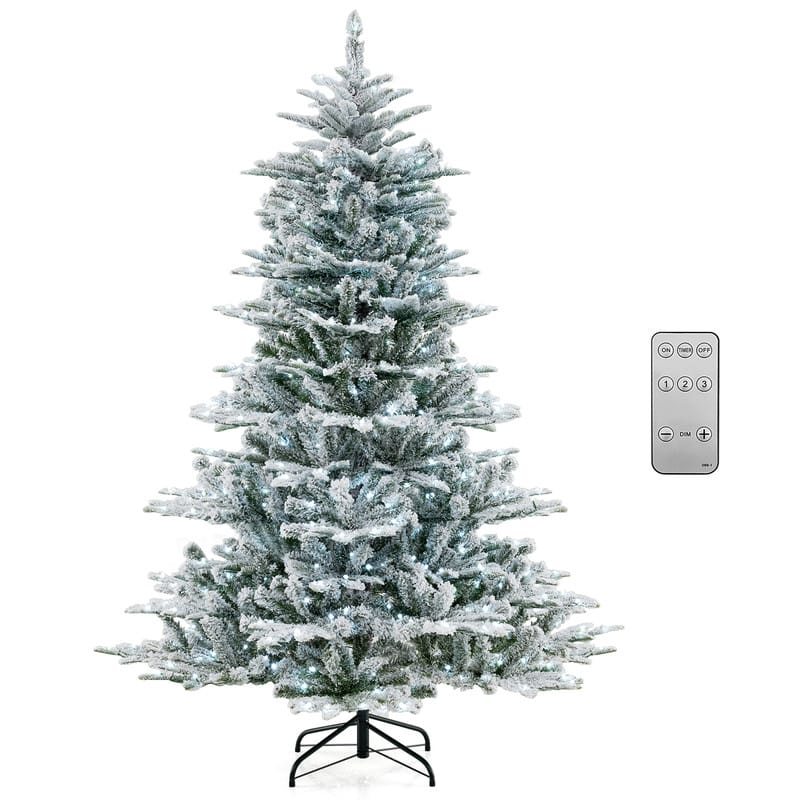 WELLFOR - 6 FT Pre‑Lit Christmas Tree, Snow‑Flocked Hinged Artificial Tree with 661 PE‑PVC Branch Tips,500 Cool White LED Lights - Green+White