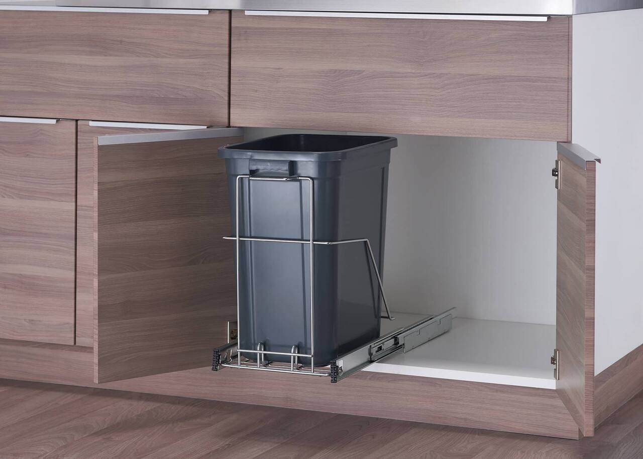 Alt View 14. TRINITY - PRO EcoStorage 25 Liter Sliding Trashcan Chrome - Chrome.