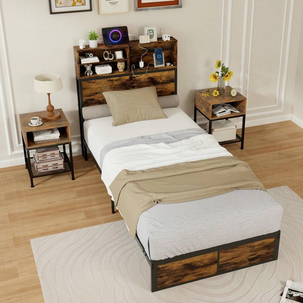 Alt View 2. Kadyn - Platform Bed Bedroom Bed FrameTwinFullQueenKing Bed Storage Headboard Metal Platform BedTwin Frame Size Frame with - Twin Size.