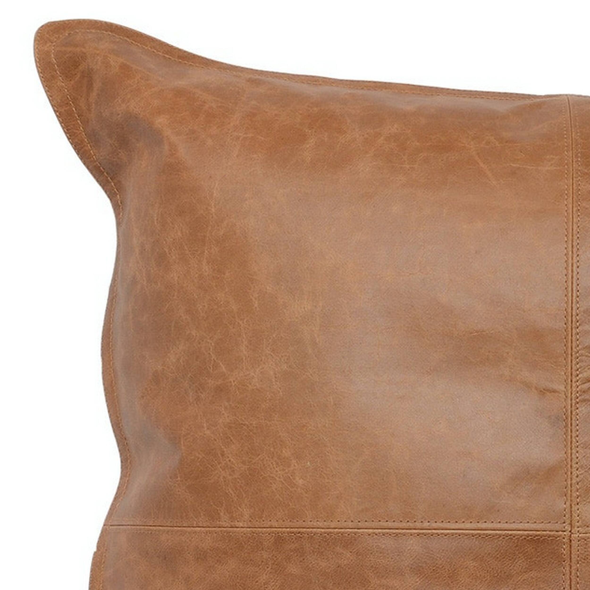 Angle. Manhattan Lane - Square Leatherette Throw Pillow with Stitched Details - Brown.
