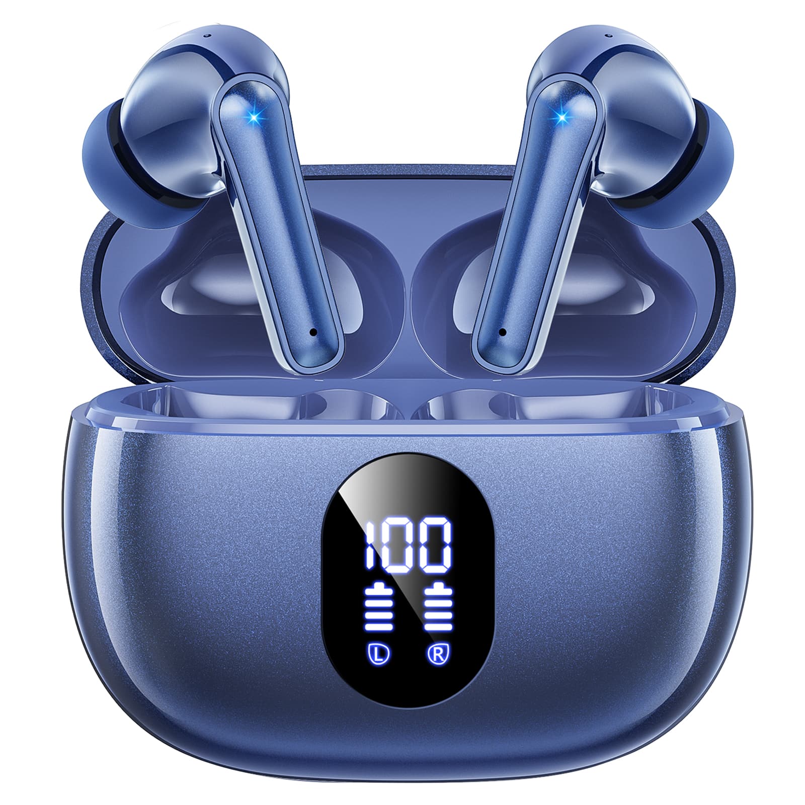 Trigiz - Wireless Earbuds with Big Bass Stereo Sound, 65 Hours Playtime, IPX7, Hands-Free Calls with AI for iPhone - Blue