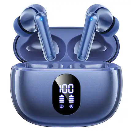 Front. Trigiz - Wireless Earbuds with Big Bass Stereo Sound, 65 Hours Playtime, IPX7, Hands-Free Calls with AI for iPhone - Blue.