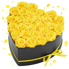 VEVOR - Forever Flowers, 27 Preserved Roses in a Heart Shape Box, Eternal Flowers Immortal Bouquet Birthday Present for Women - Yellow, Black