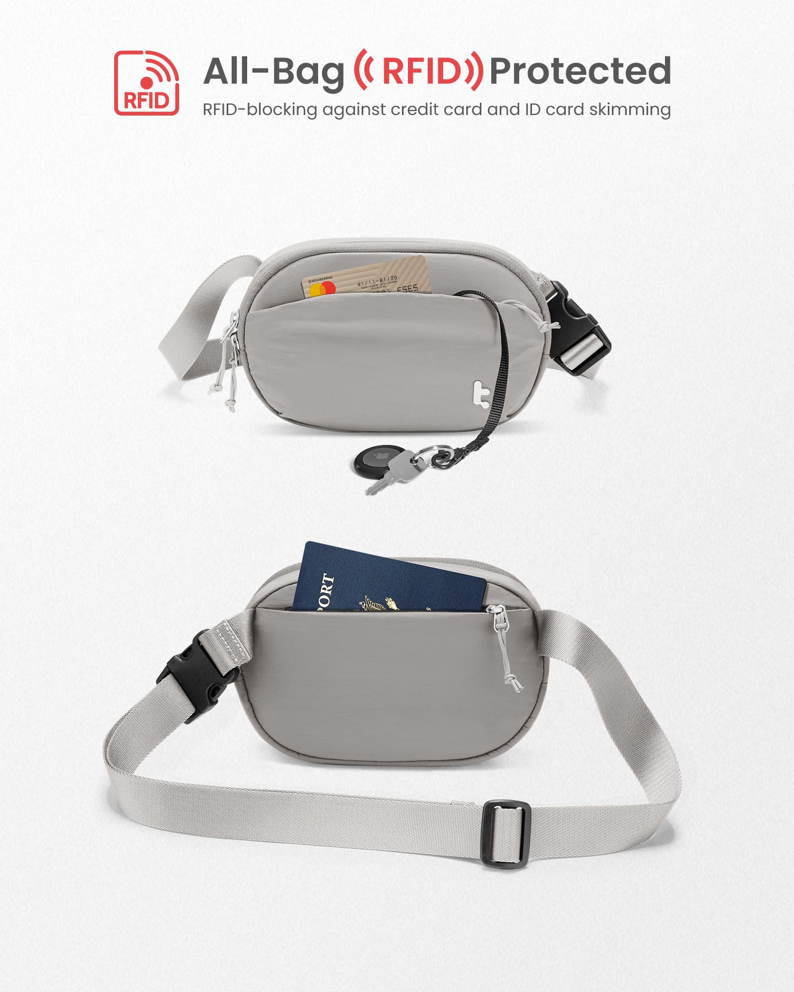 All-Bag RFID Protected: RFID-blocking against credit card and ID skimming.